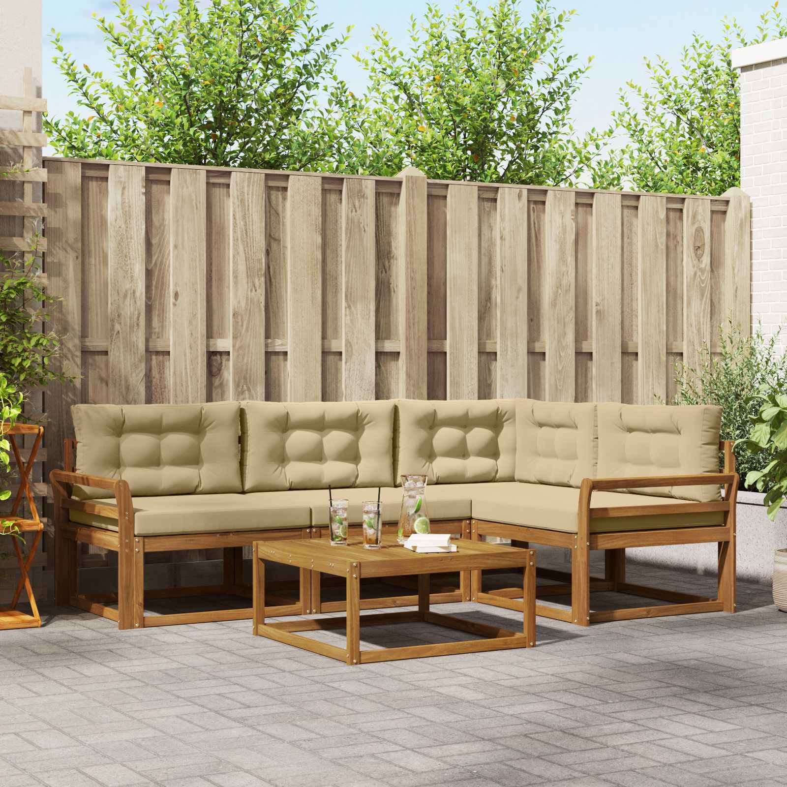 Outdoor-Sofagarnitur mit Kissen 5 pcs Natur und Beige