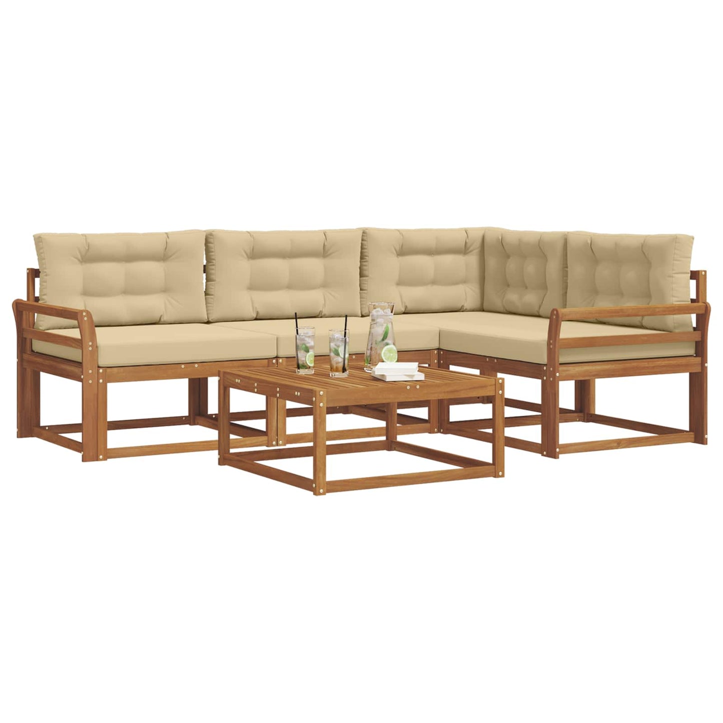 Outdoor-Sofagarnitur mit Kissen 5 pcs Natur und Beige
