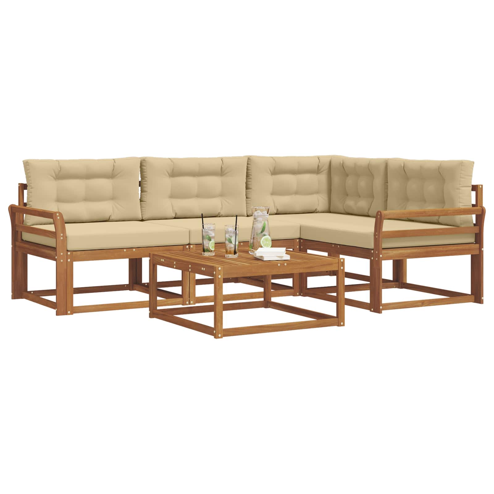 Outdoor-Sofagarnitur mit Kissen 5 pcs Natur und Beige