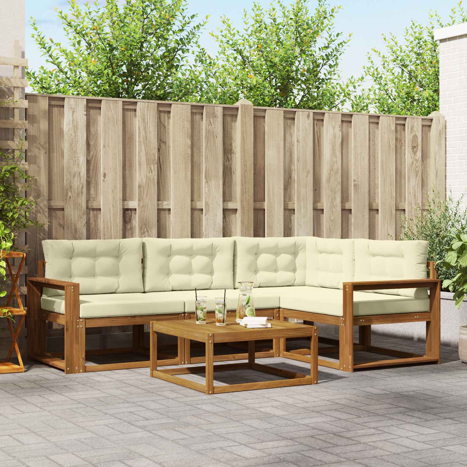 Outdoor-Sofagarnitur mit Kissen 5 pcs Natur und Creme