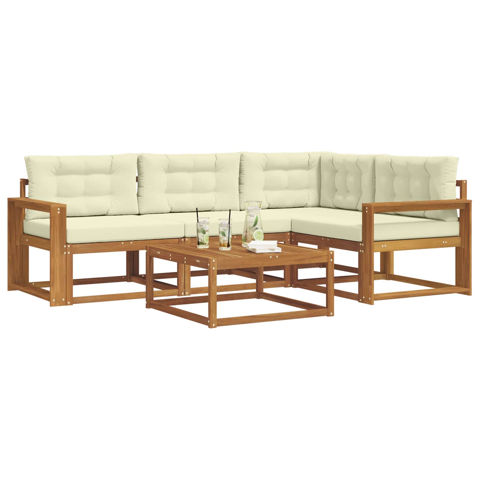 Outdoor-Sofagarnitur mit Kissen 5 pcs Natur und Creme