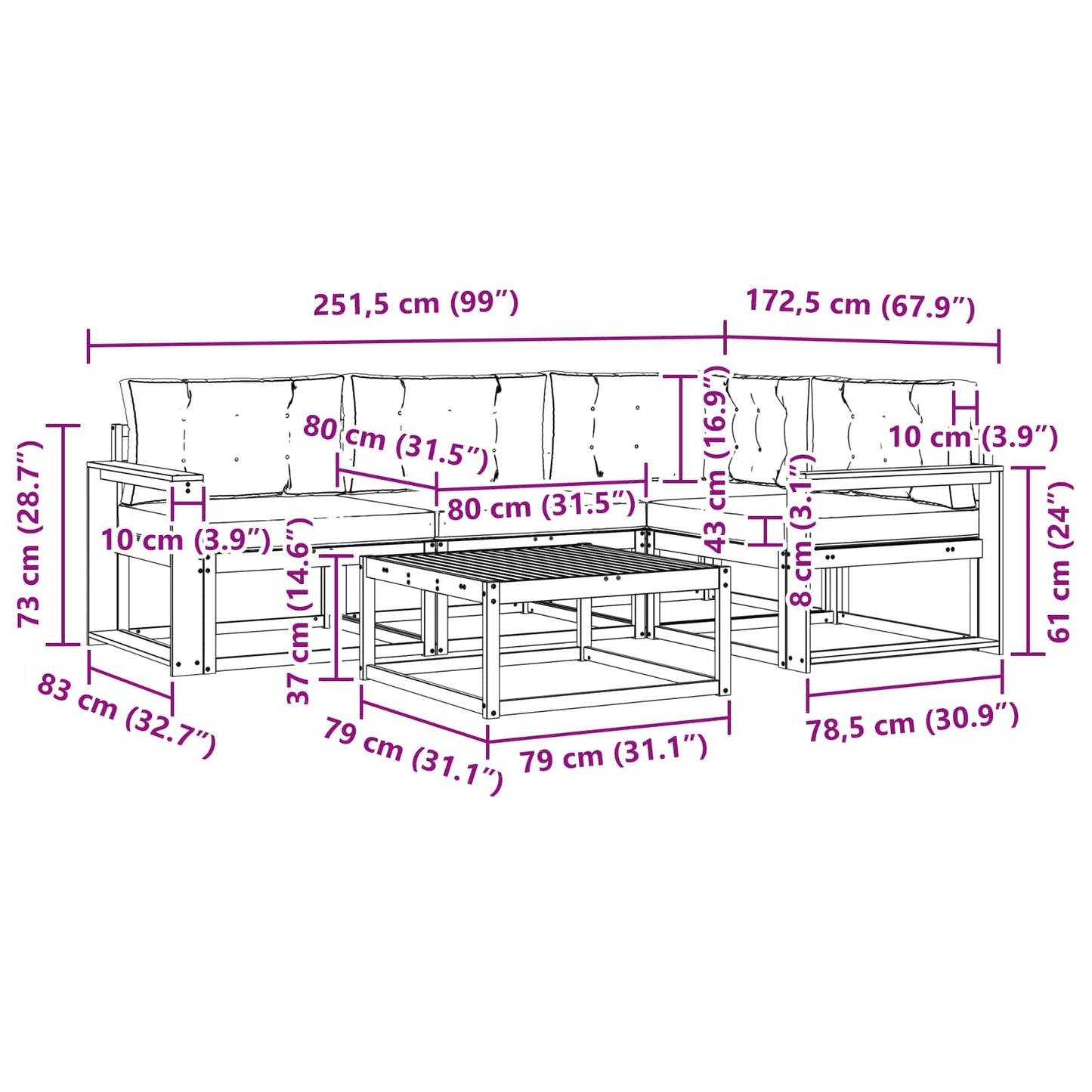 Outdoor-Sofagarnitur mit Kissen 5 pcs Natur und Creme