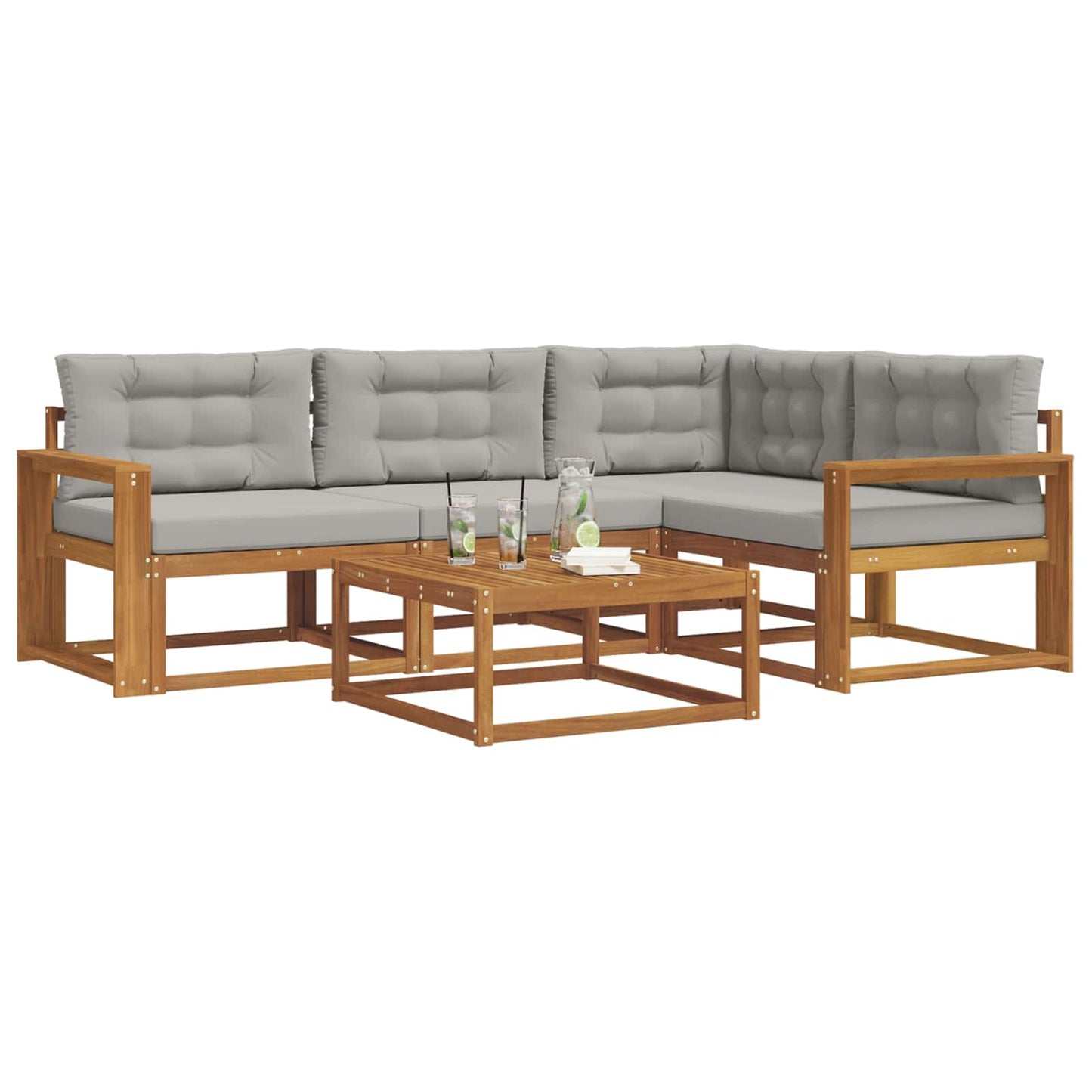 Outdoor-Sofagarnitur mit Kissen 5 pcs Natürlich und Hellgrau