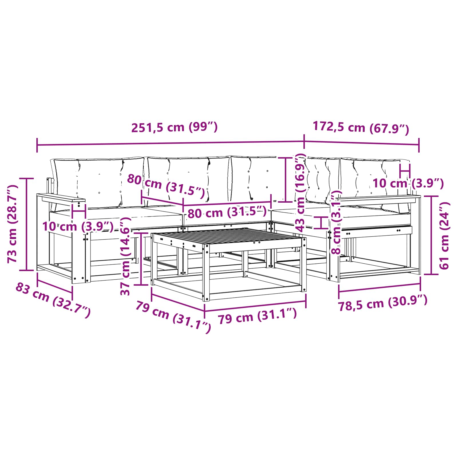 Outdoor-Sofagarnitur mit Kissen 5 pcs Natürlich und Hellgrau