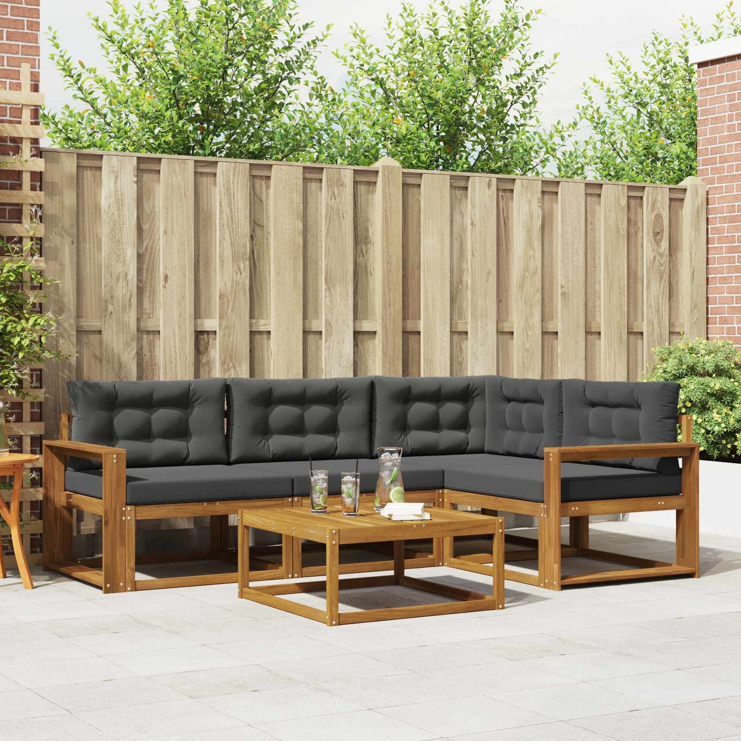 Outdoor-Sofagarnitur mit Kissen 5 pcs Natur und Anthrazit
