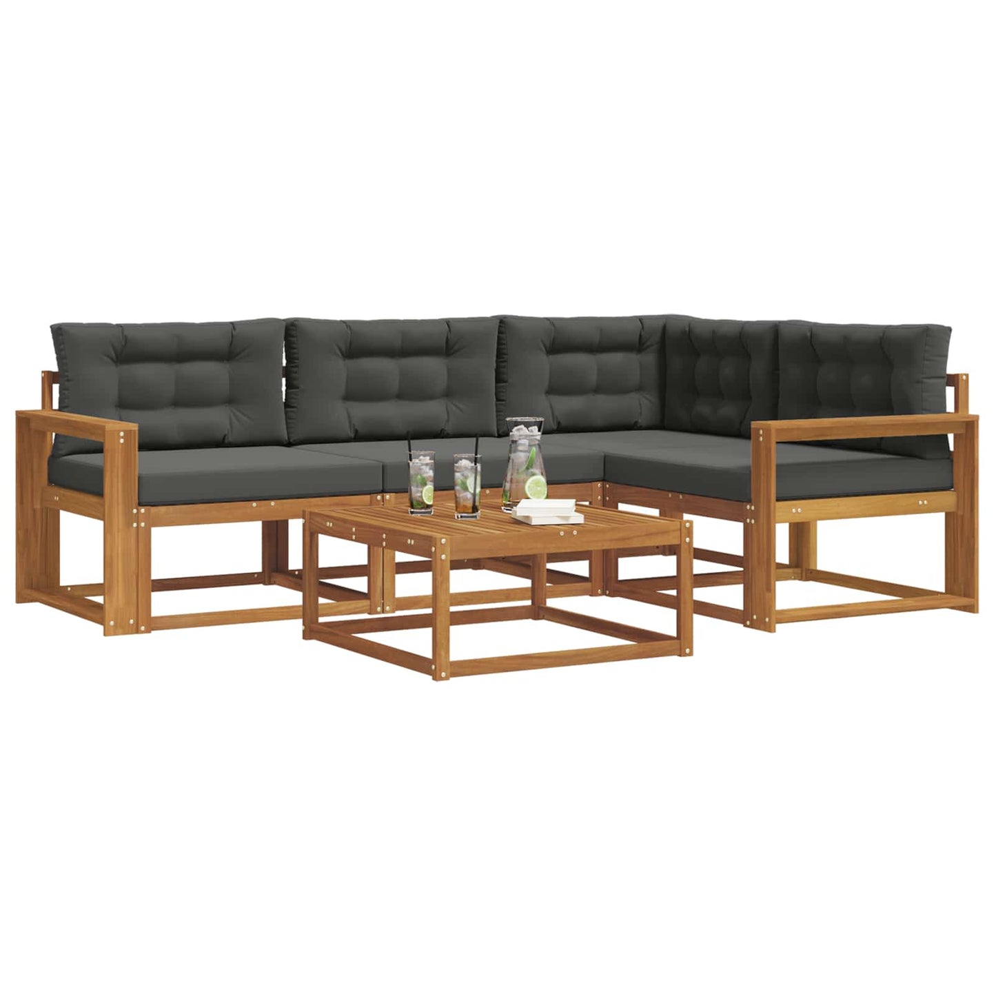 Outdoor-Sofagarnitur mit Kissen 5 pcs Natur und Anthrazit