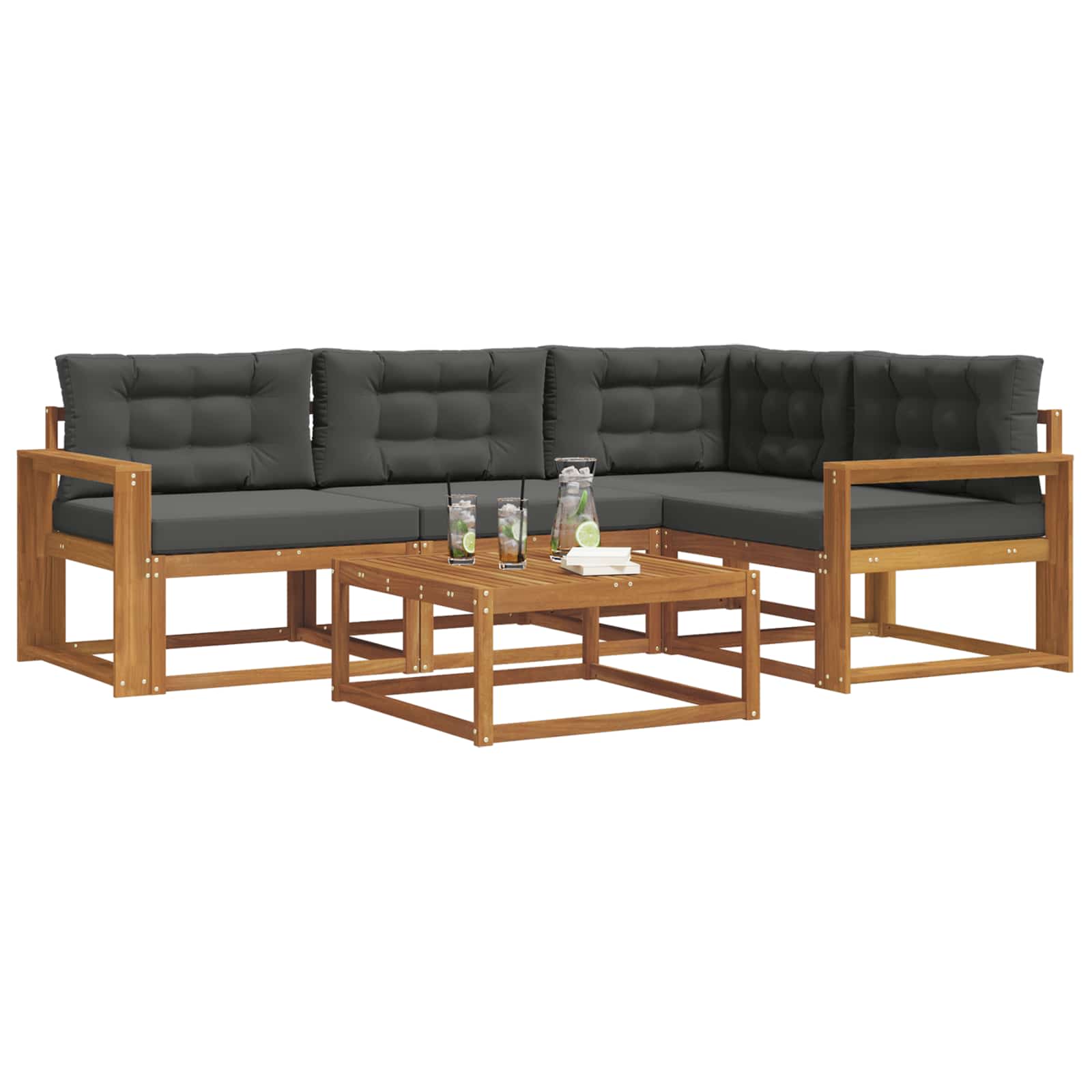 Outdoor-Sofagarnitur mit Kissen 5 pcs Natur und Anthrazit