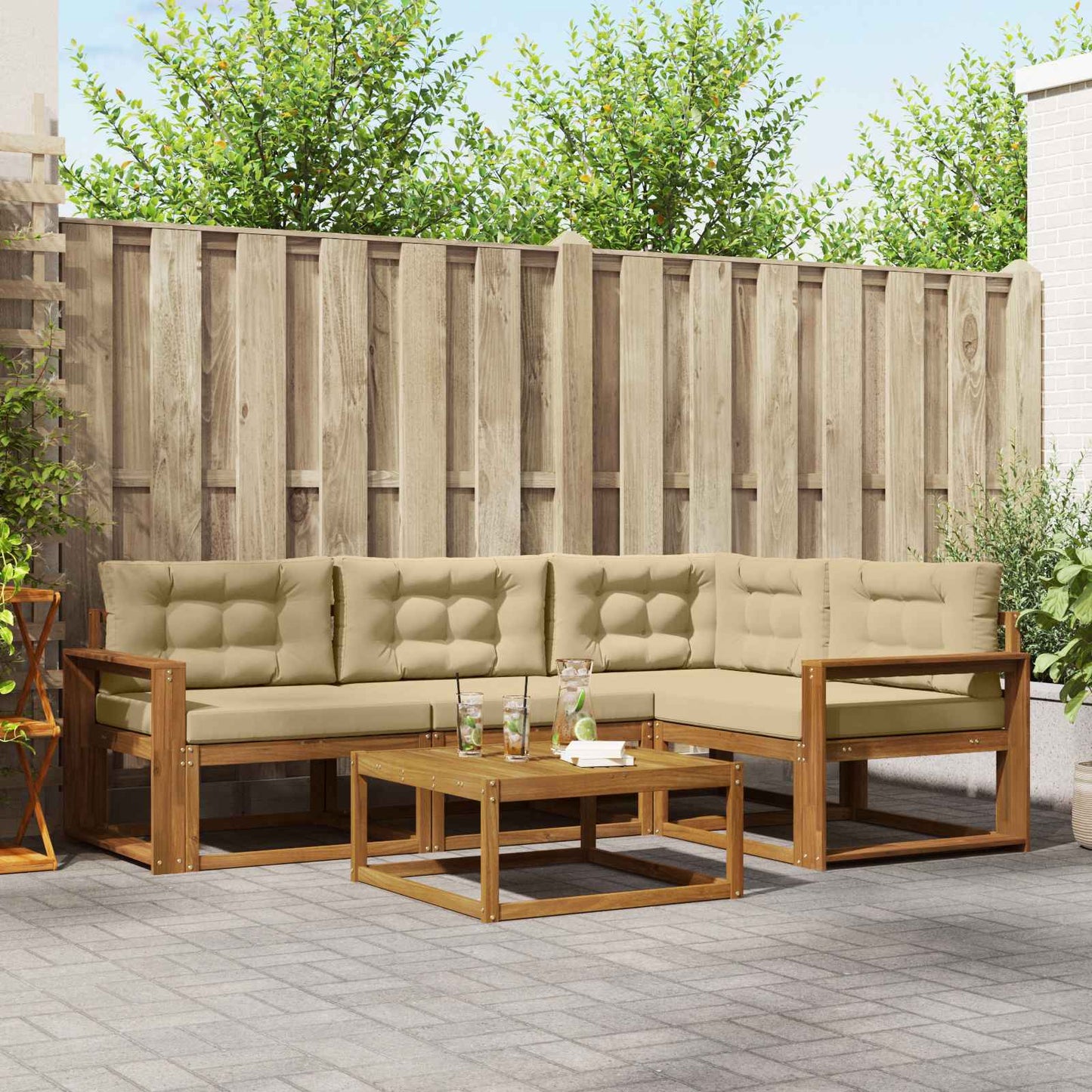 Outdoor-Sofagarnitur mit Kissen 5 pcs Natur und Beige