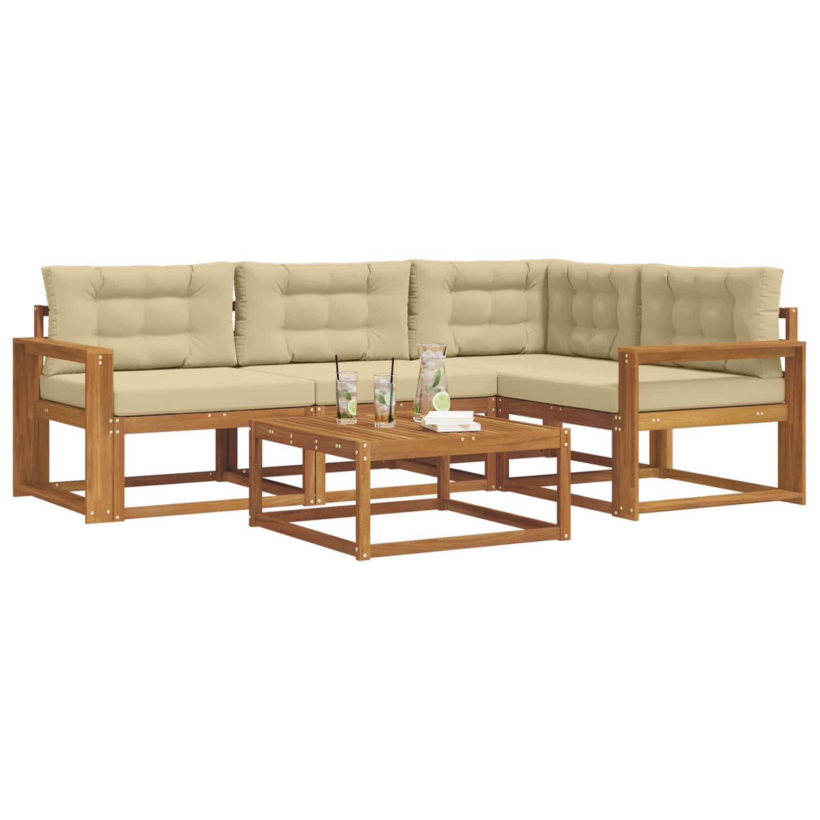 Outdoor-Sofagarnitur mit Kissen 5 pcs Natur und Beige
