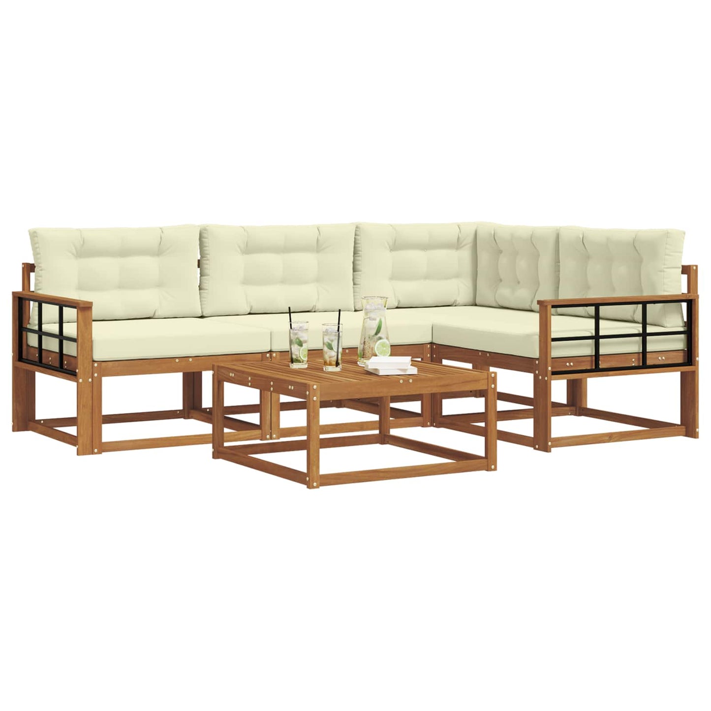 Outdoor-Sofagarnitur mit Kissen 5 pcs Natur und Creme