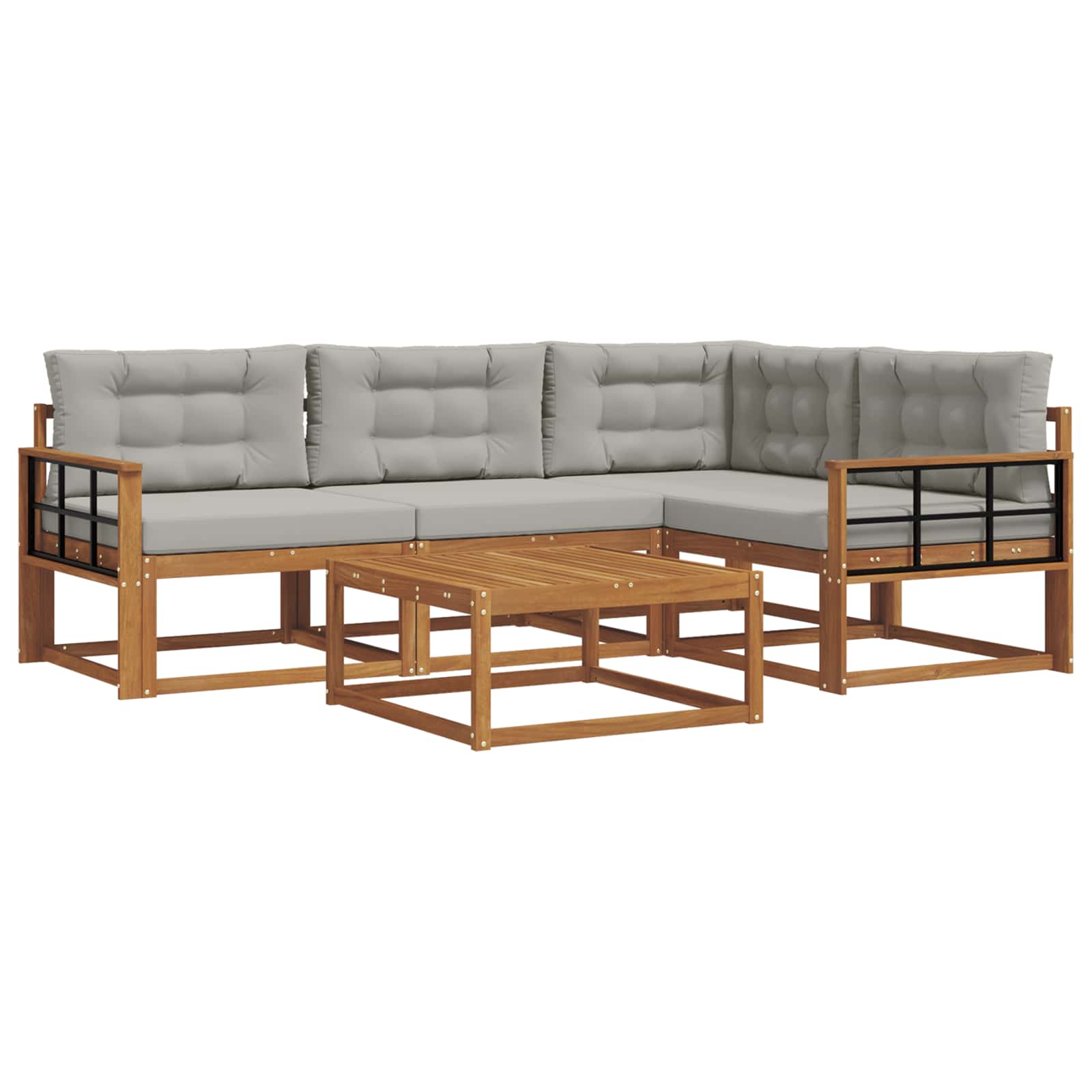 Outdoor-Sofagarnitur mit Kissen 5 pcs Natürlich und Hellgrau