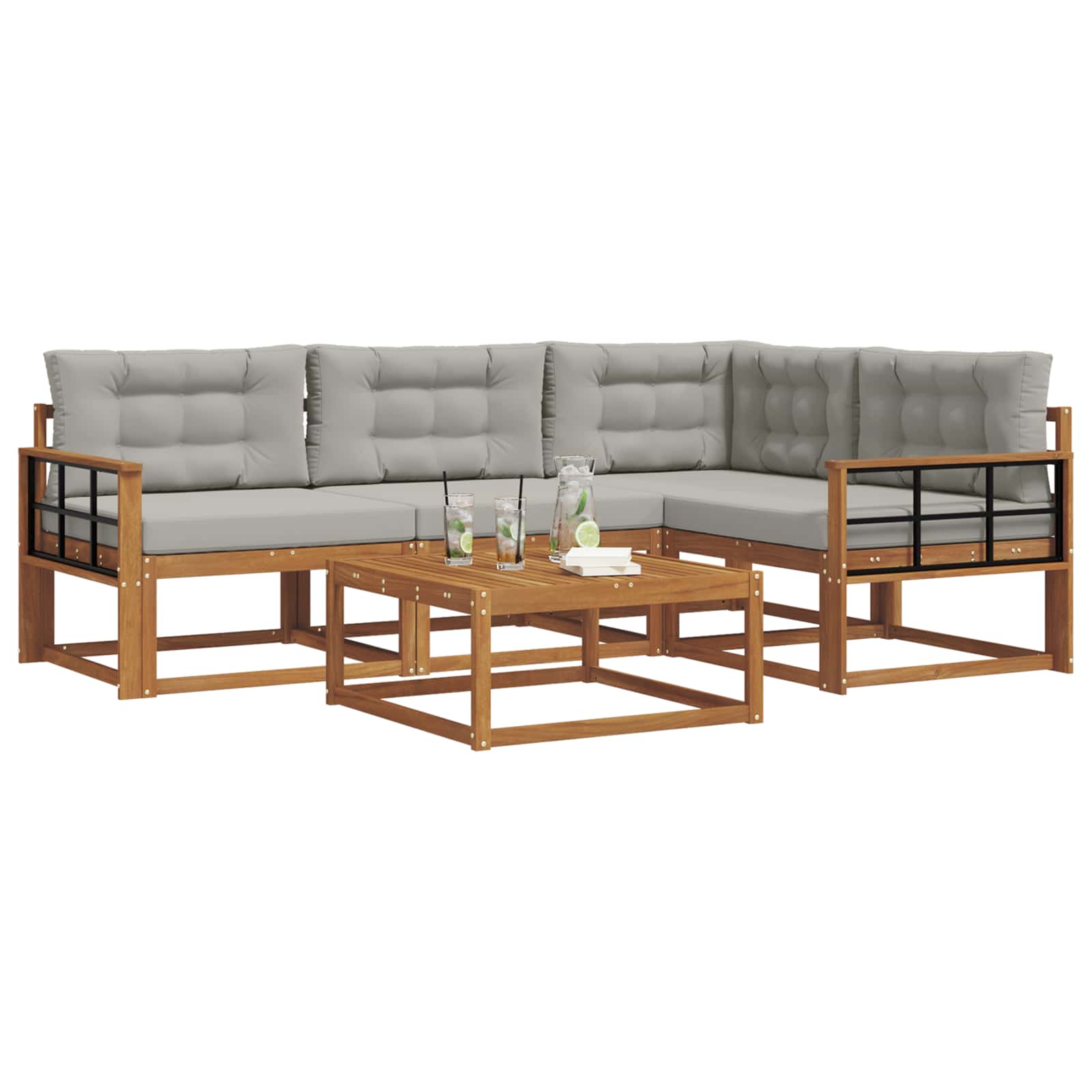 Outdoor-Sofagarnitur mit Kissen 5 pcs Natürlich und Hellgrau