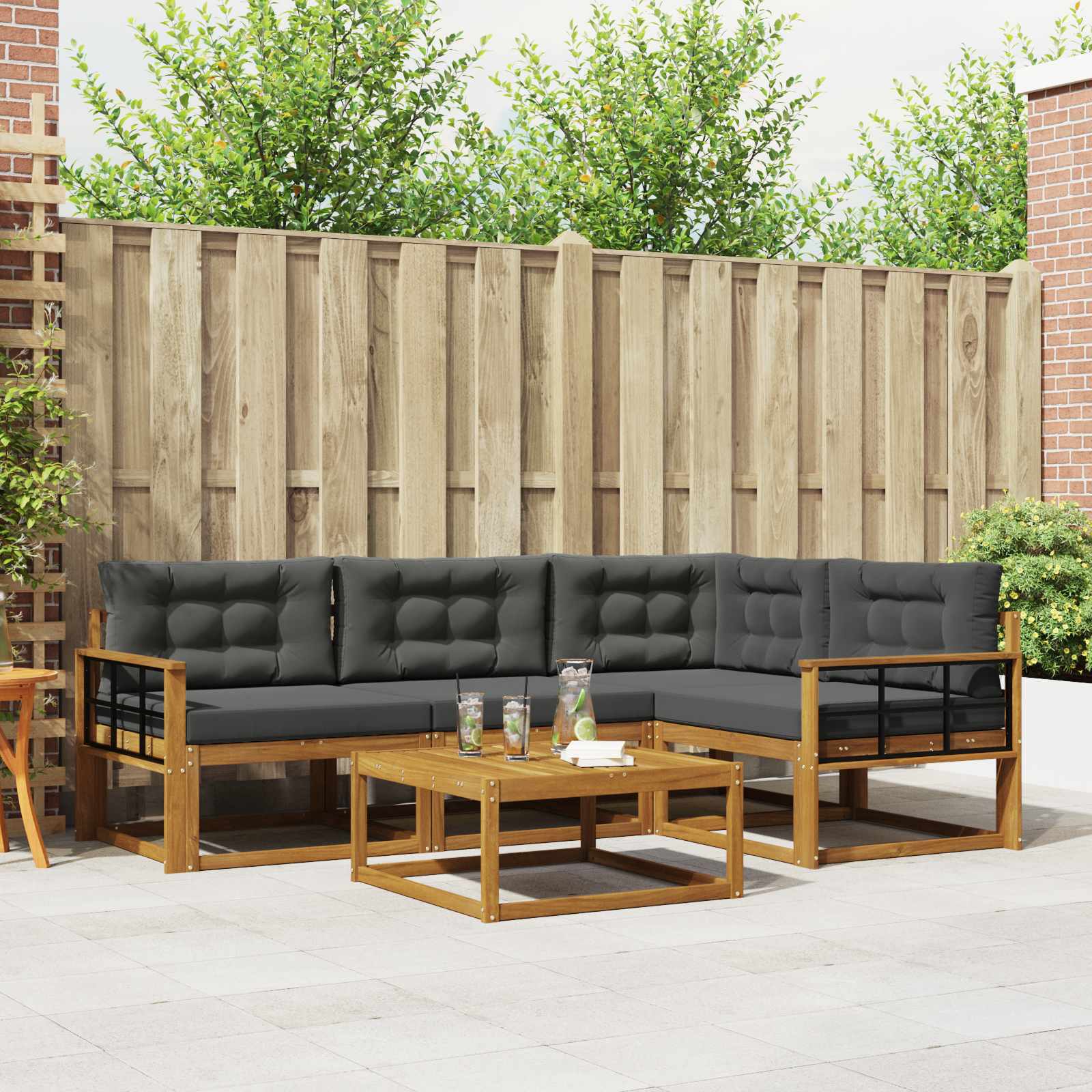Outdoor-Sofagarnitur mit Kissen 5 pcs Natur und Anthrazit
