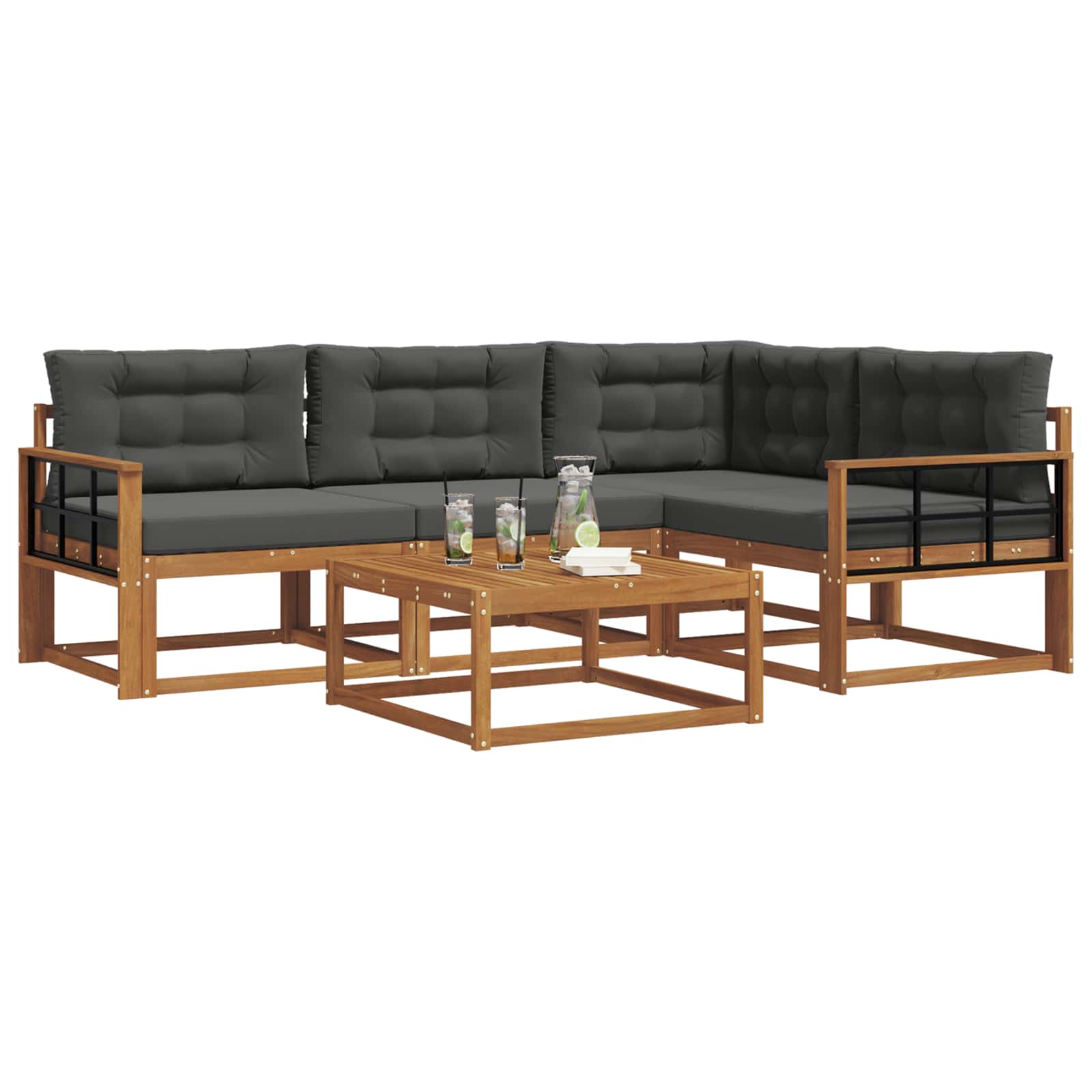 Outdoor-Sofagarnitur mit Kissen 5 pcs Natur und Anthrazit