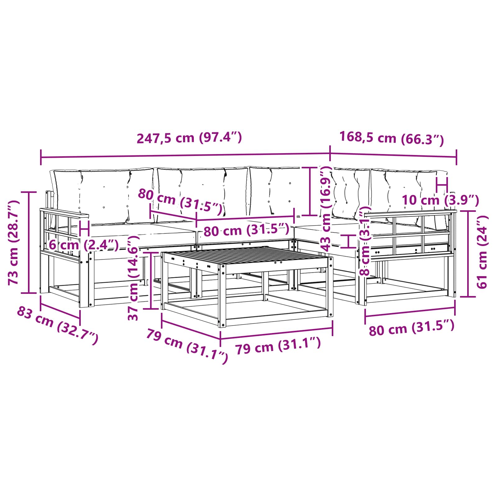 Outdoor-Sofagarnitur mit Kissen 5 pcs Natur und Anthrazit