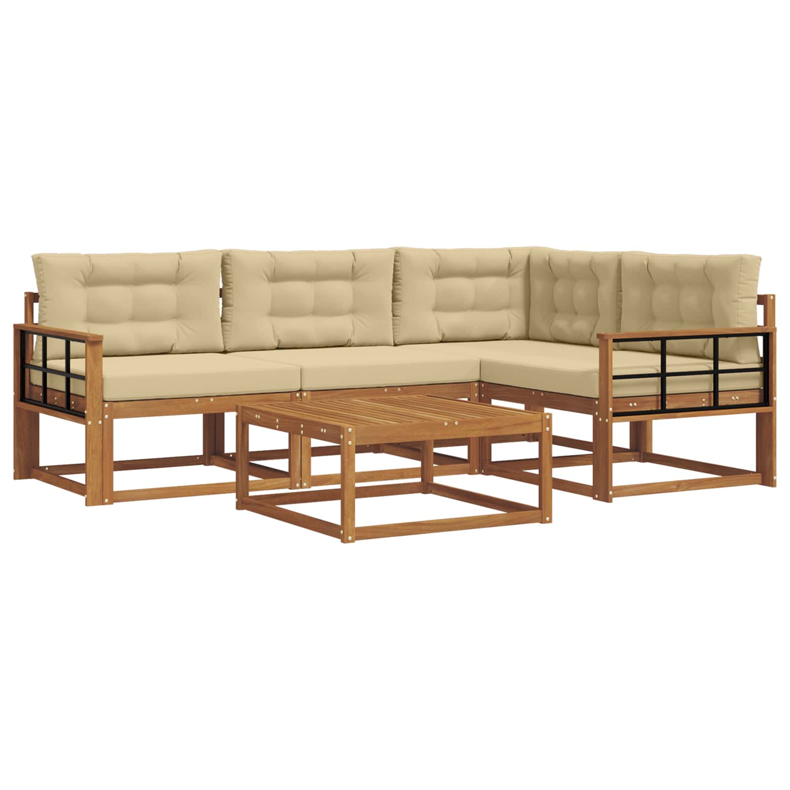 Outdoor-Sofagarnitur mit Kissen 5 pcs Natur und Beige