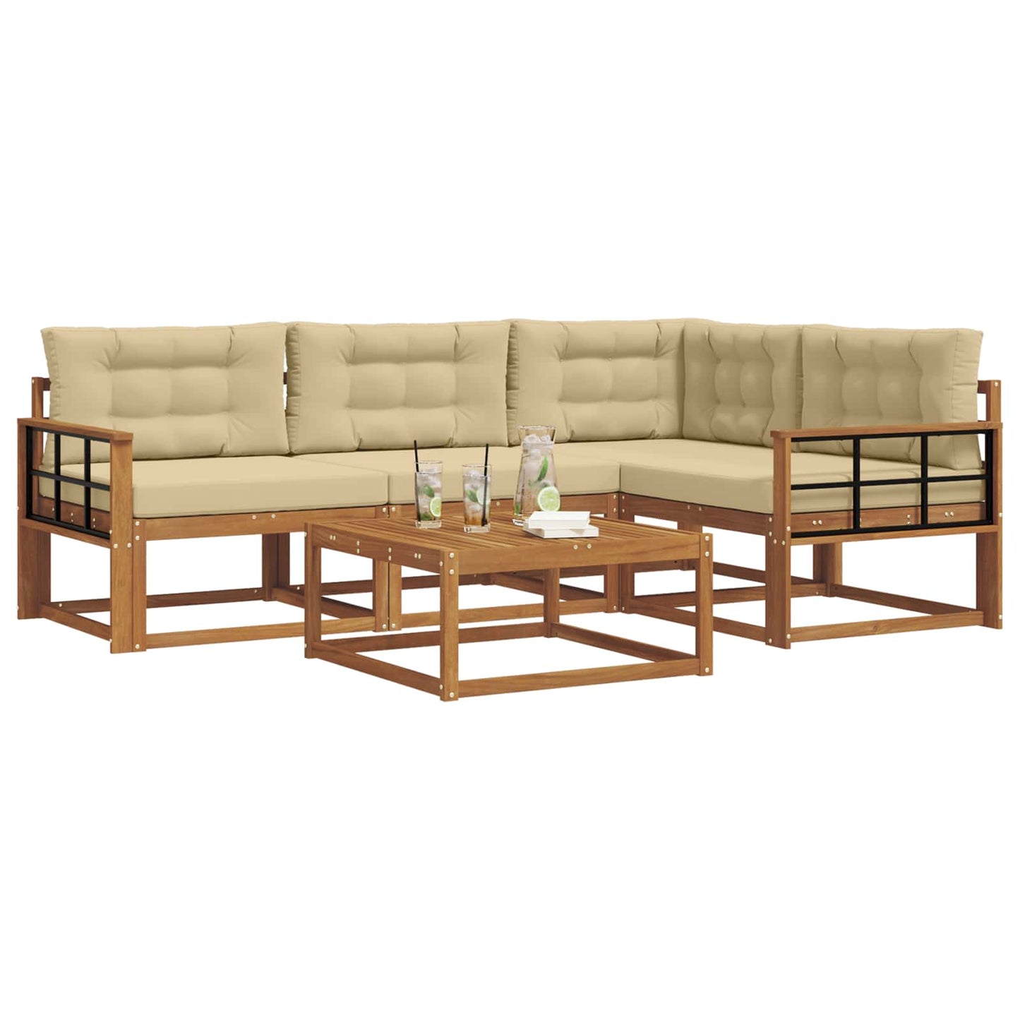 Outdoor-Sofagarnitur mit Kissen 5 pcs Natur und Beige