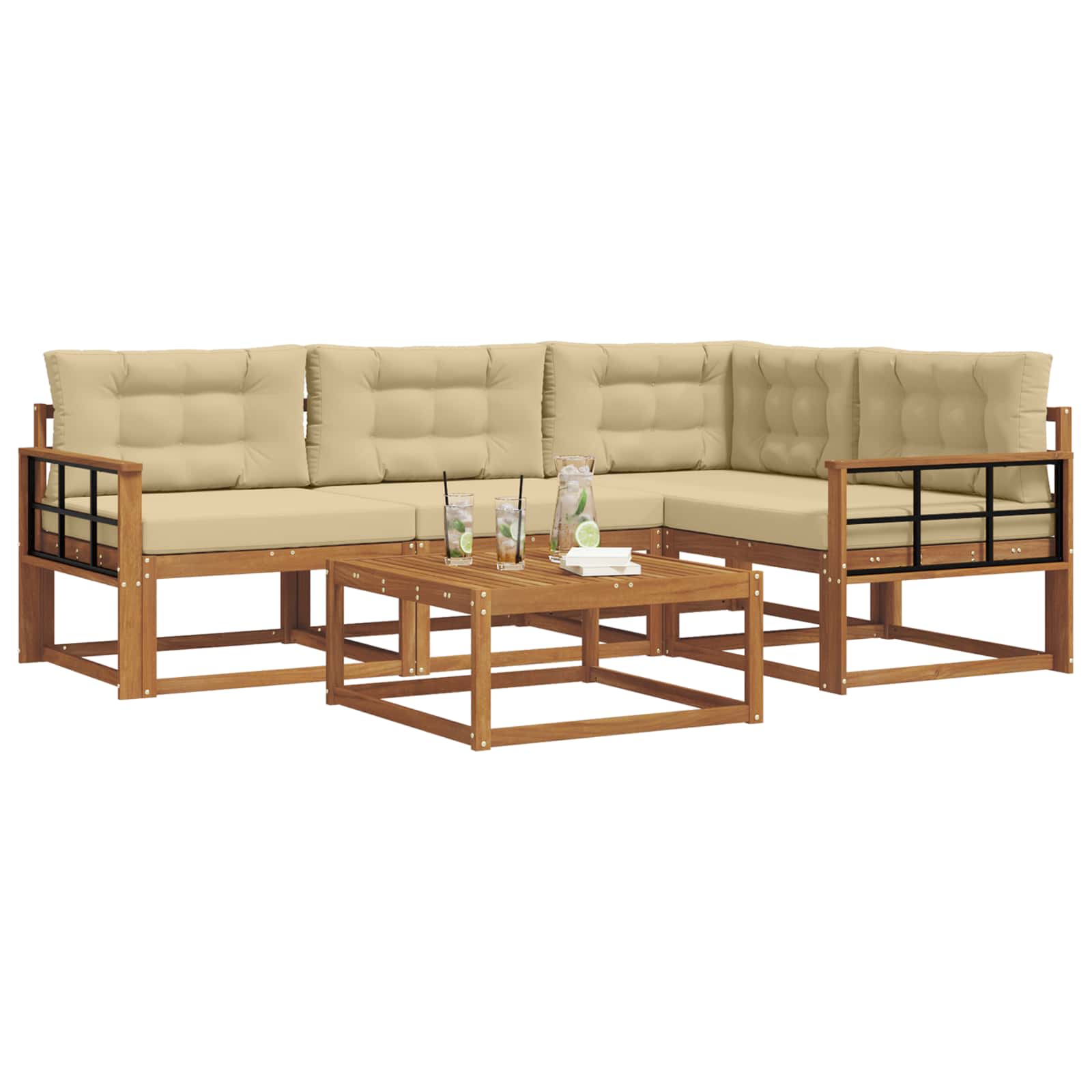 Outdoor-Sofagarnitur mit Kissen 5 pcs Natur und Beige