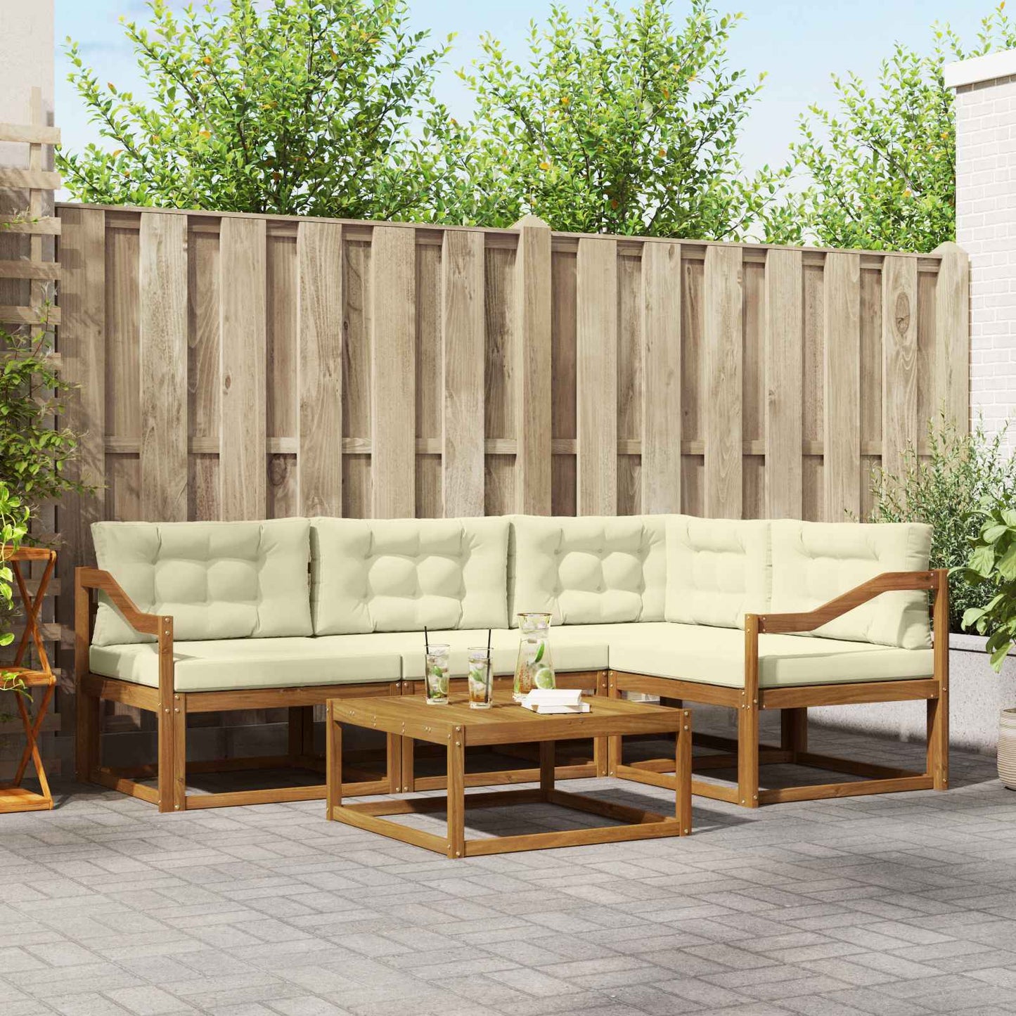 Outdoor-Sofagarnitur mit Kissen 5 pcs Natur und Creme