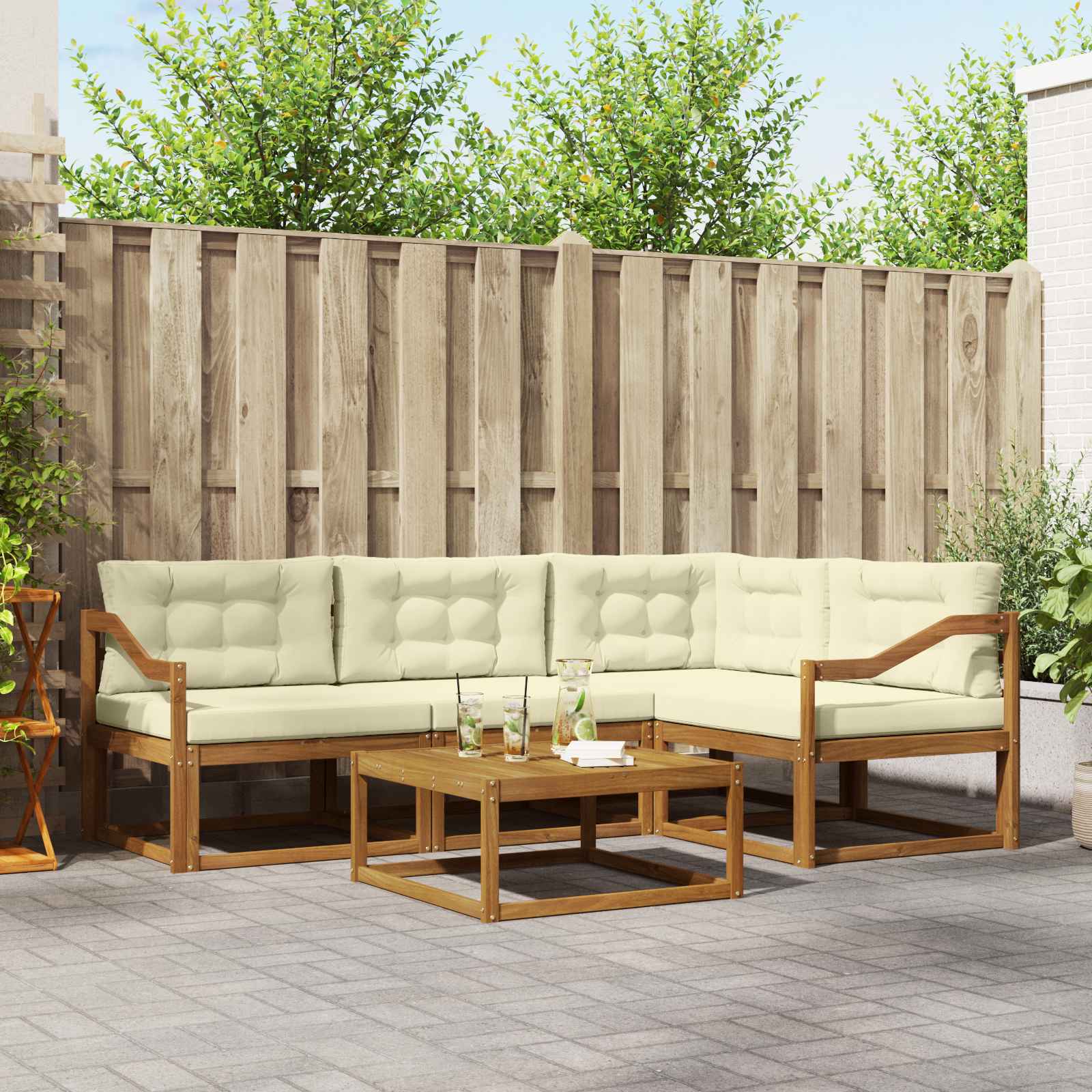 Outdoor-Sofagarnitur mit Kissen 5 pcs Natur und Creme
