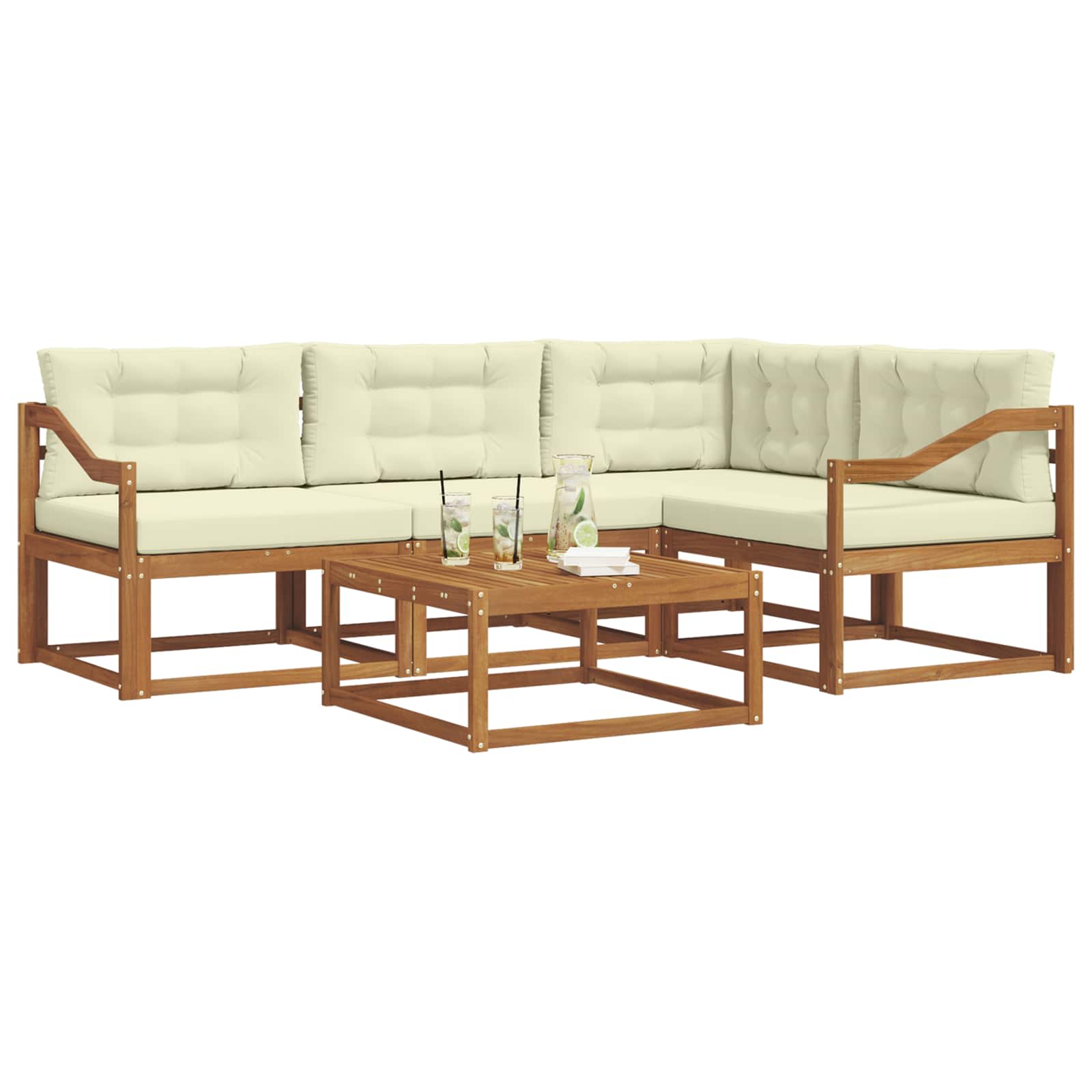 Outdoor-Sofagarnitur mit Kissen 5 pcs Natur und Creme