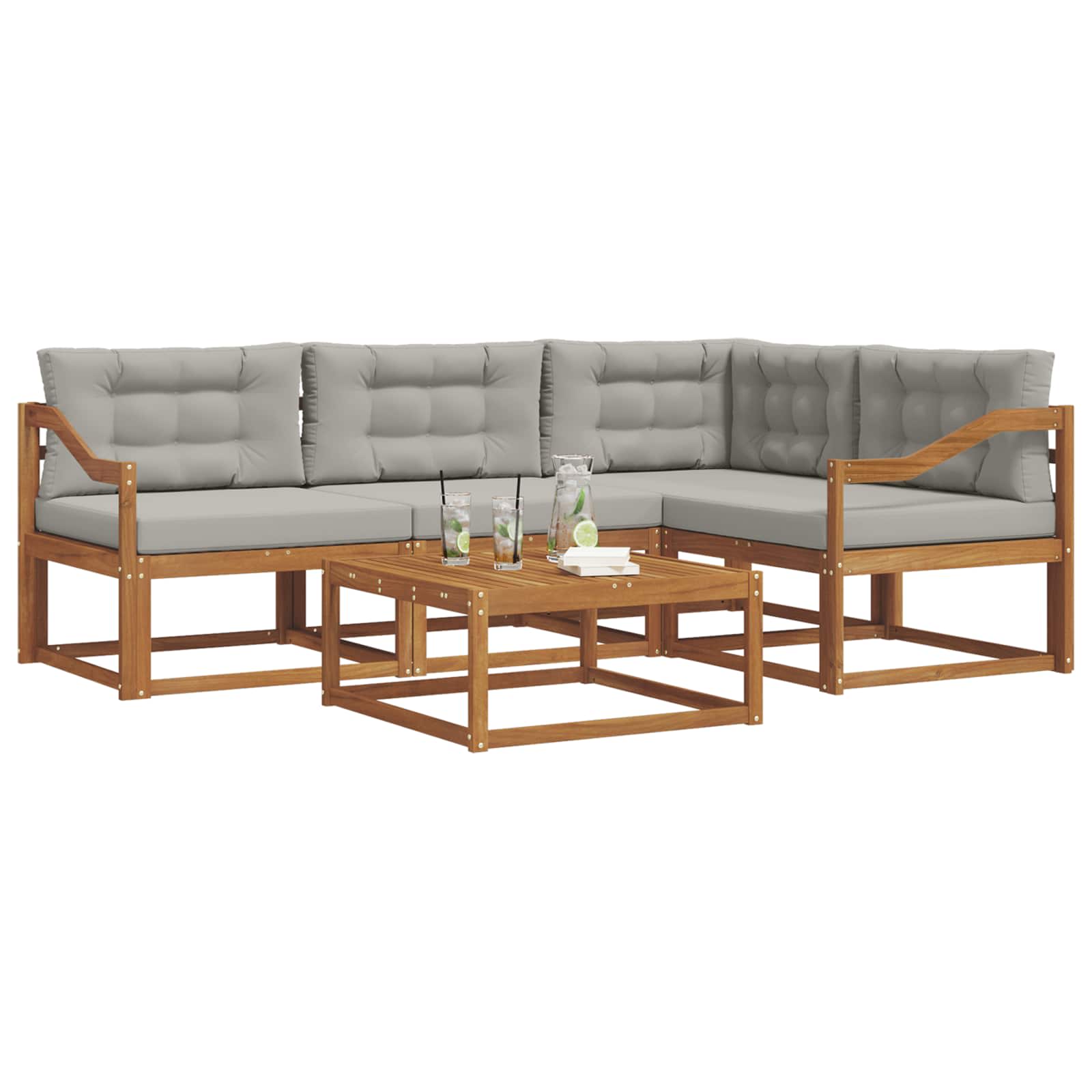 Outdoor-Sofagarnitur mit Kissen 5 pcs Natürlich und Hellgrau