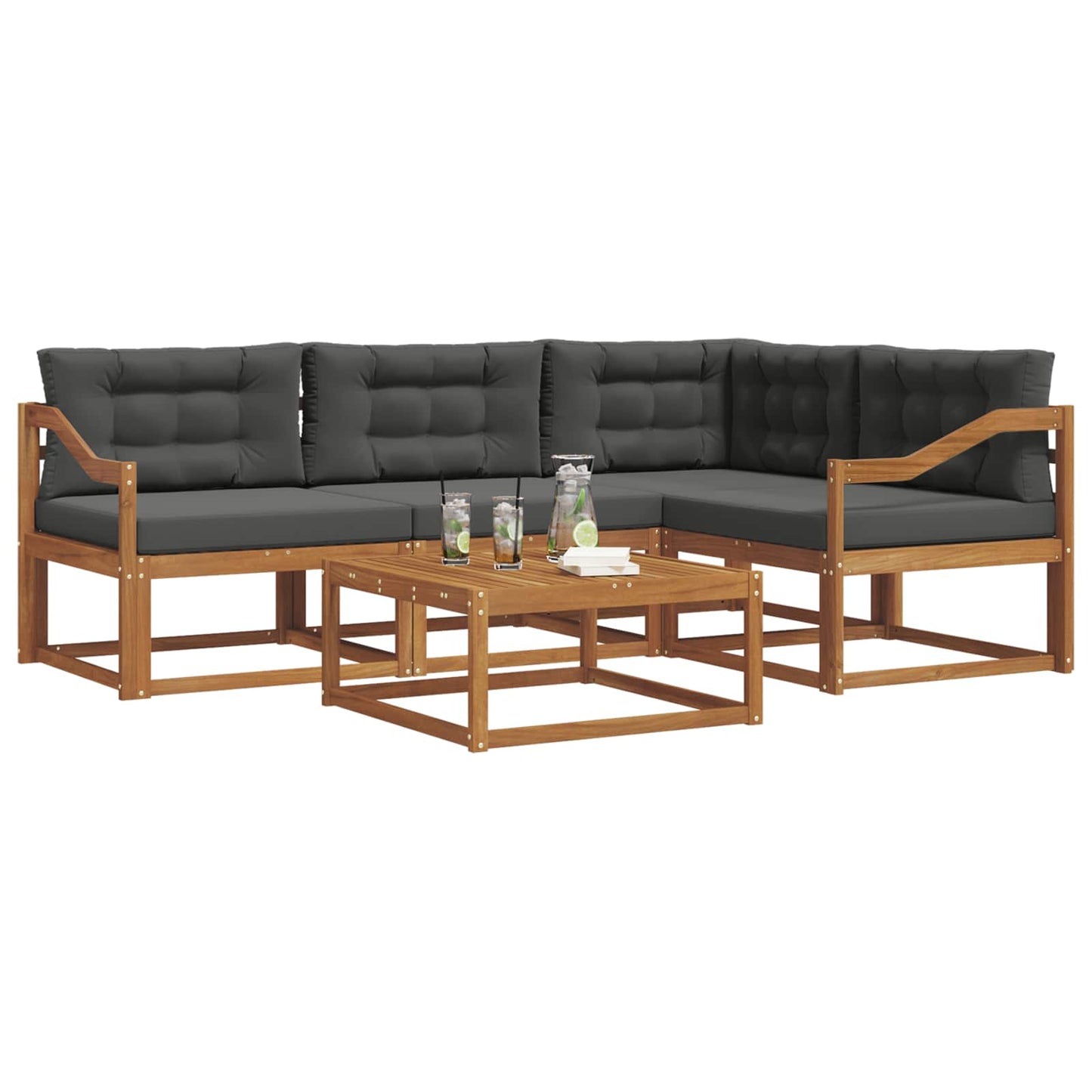Outdoor-Sofagarnitur mit Kissen 5 pcs Natur und Anthrazit