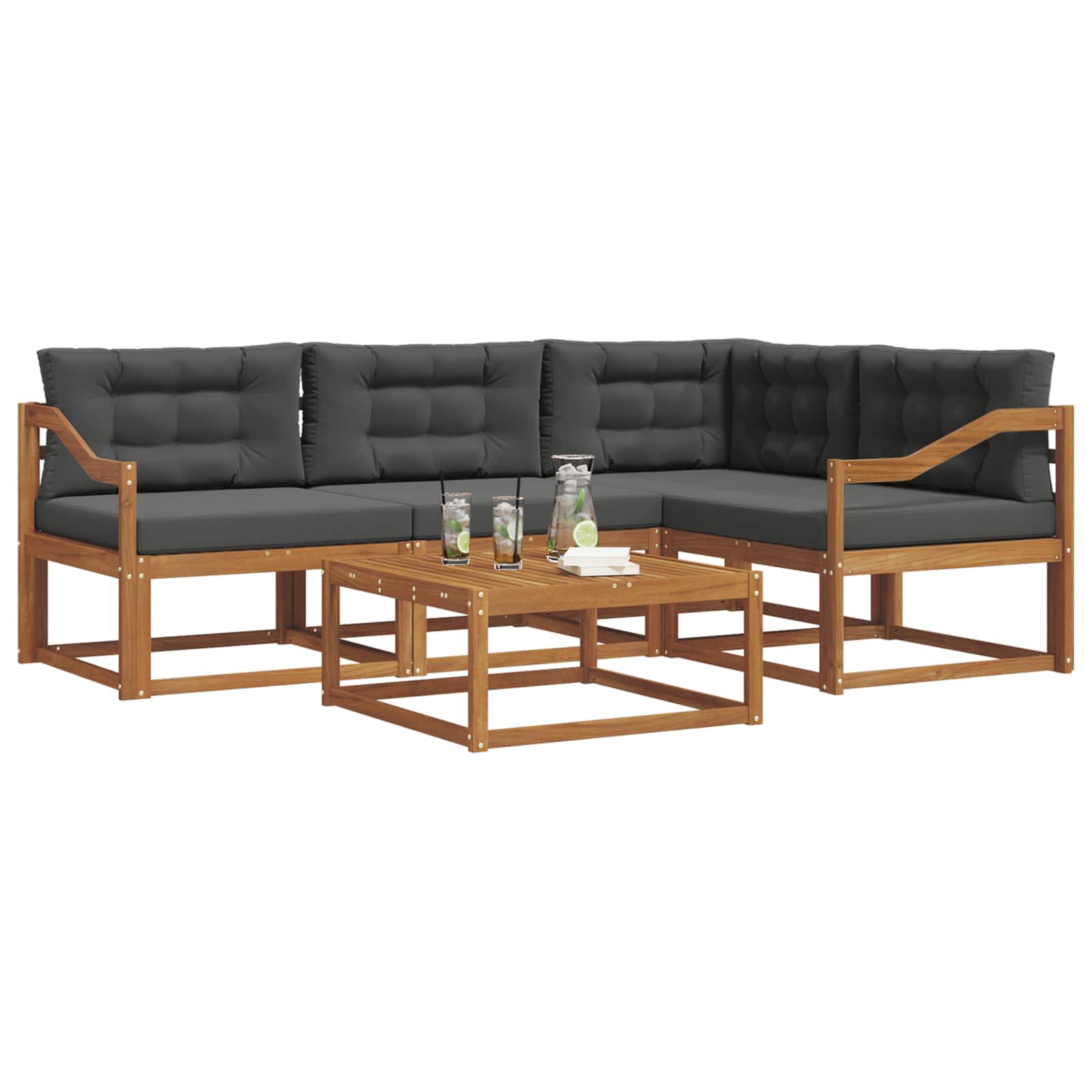 Outdoor-Sofagarnitur mit Kissen 5 pcs Natur und Anthrazit