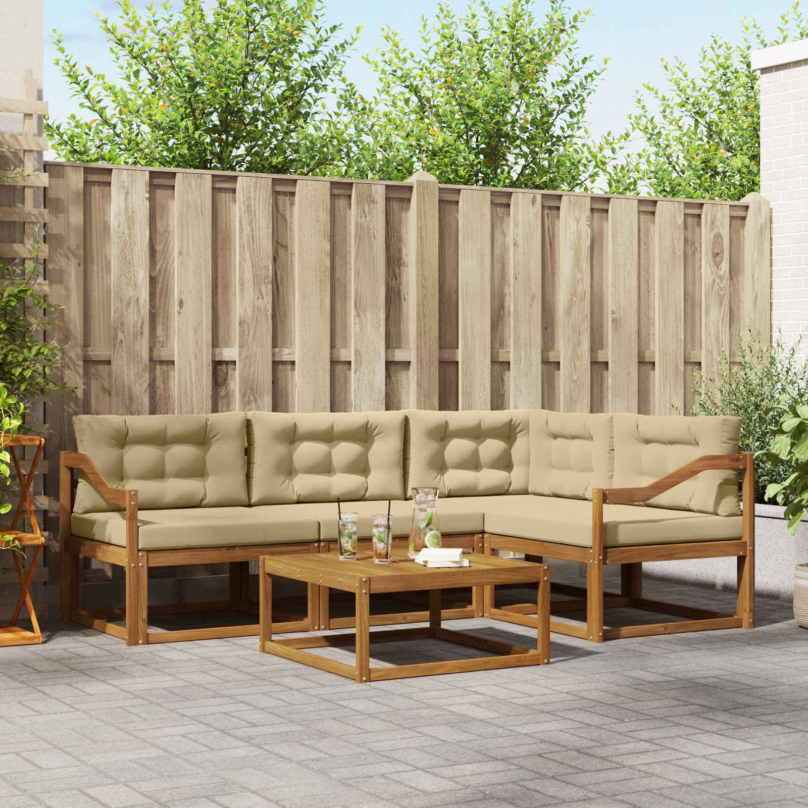 Outdoor-Sofagarnitur mit Kissen 5 pcs Natur und Beige
