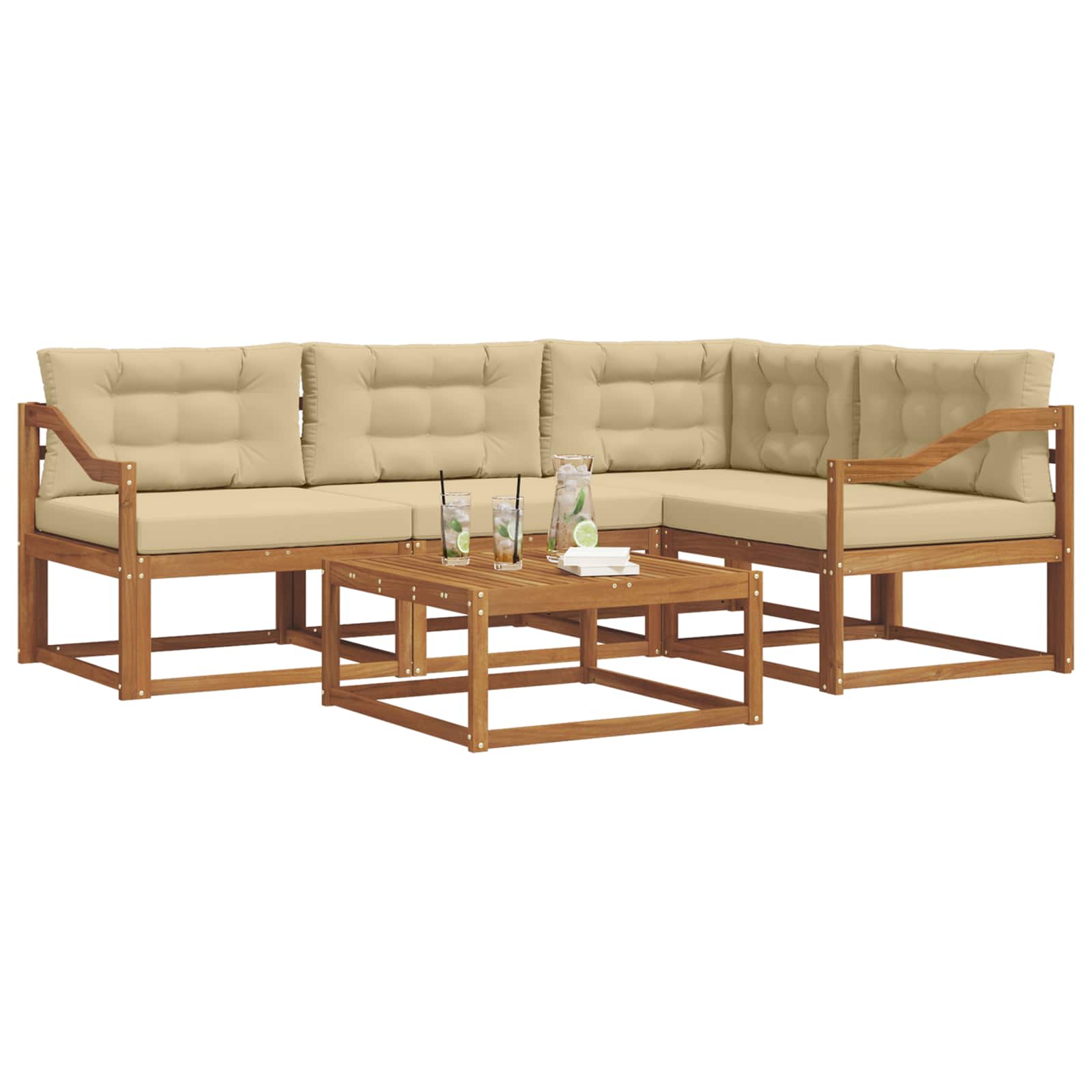 Outdoor-Sofagarnitur mit Kissen 5 pcs Natur und Beige