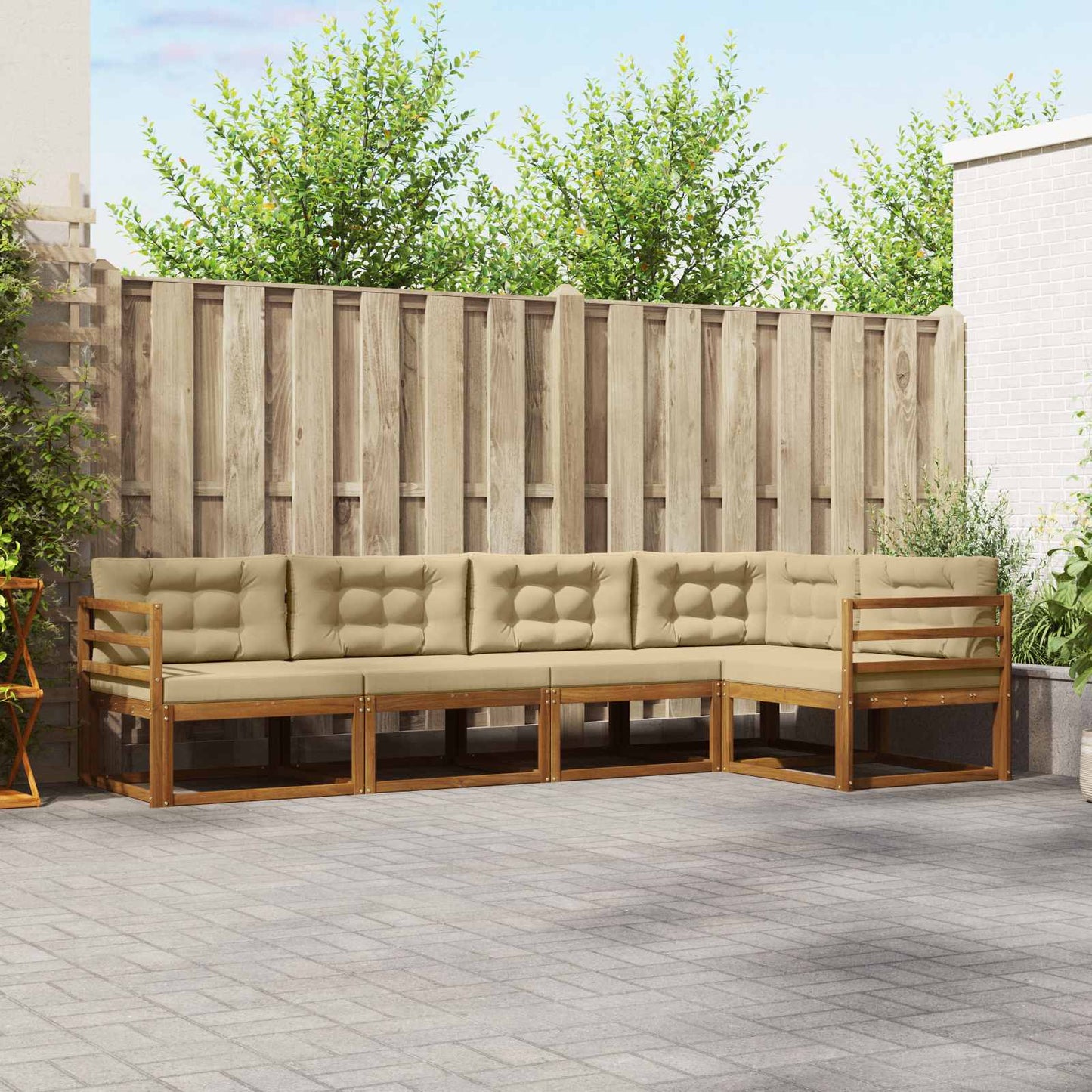Outdoor-Sofagarnitur 5 stk. Natur und Beige