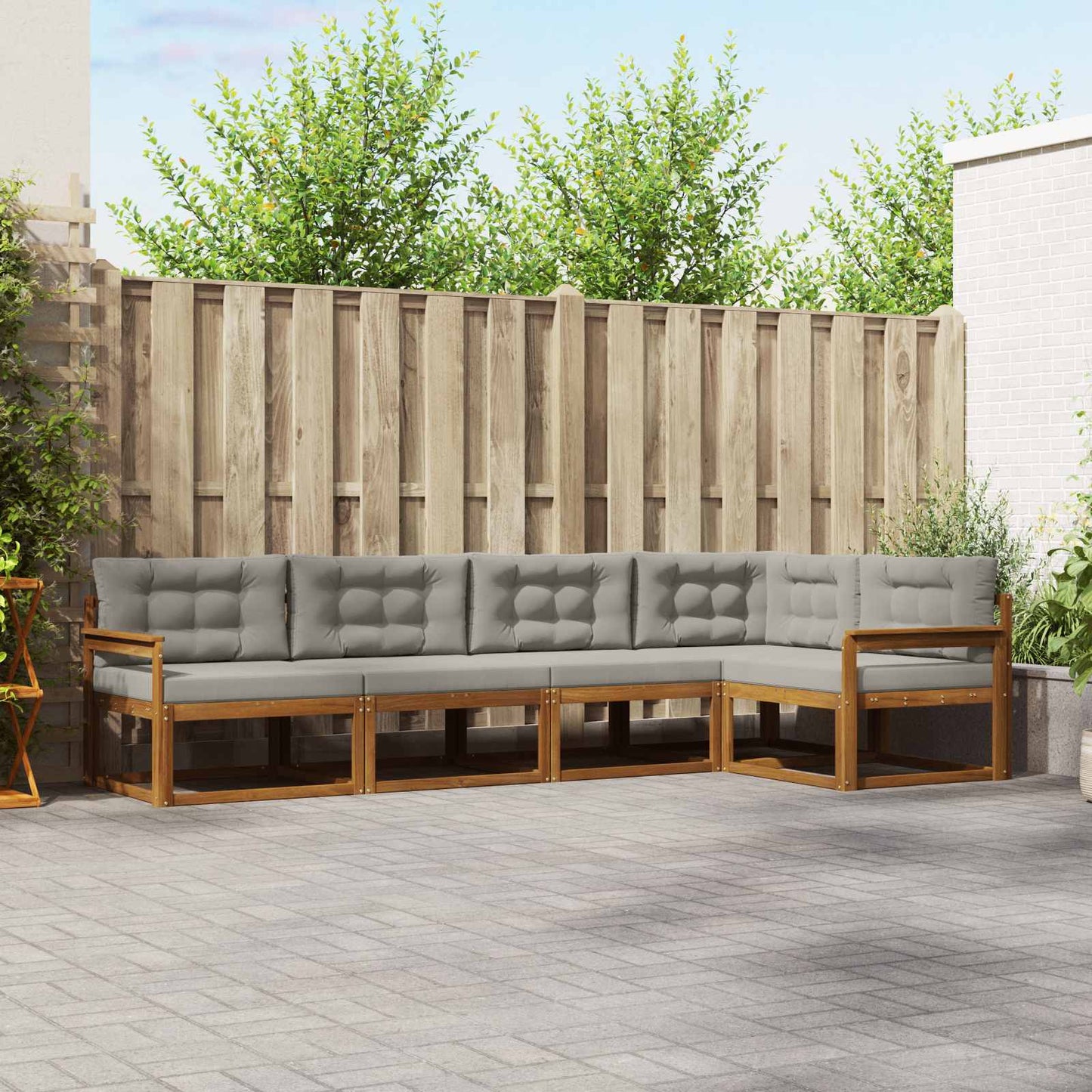 Outdoor-Sofagarnitur mit Kissen 5 pcs Natürlich und Hellgrau