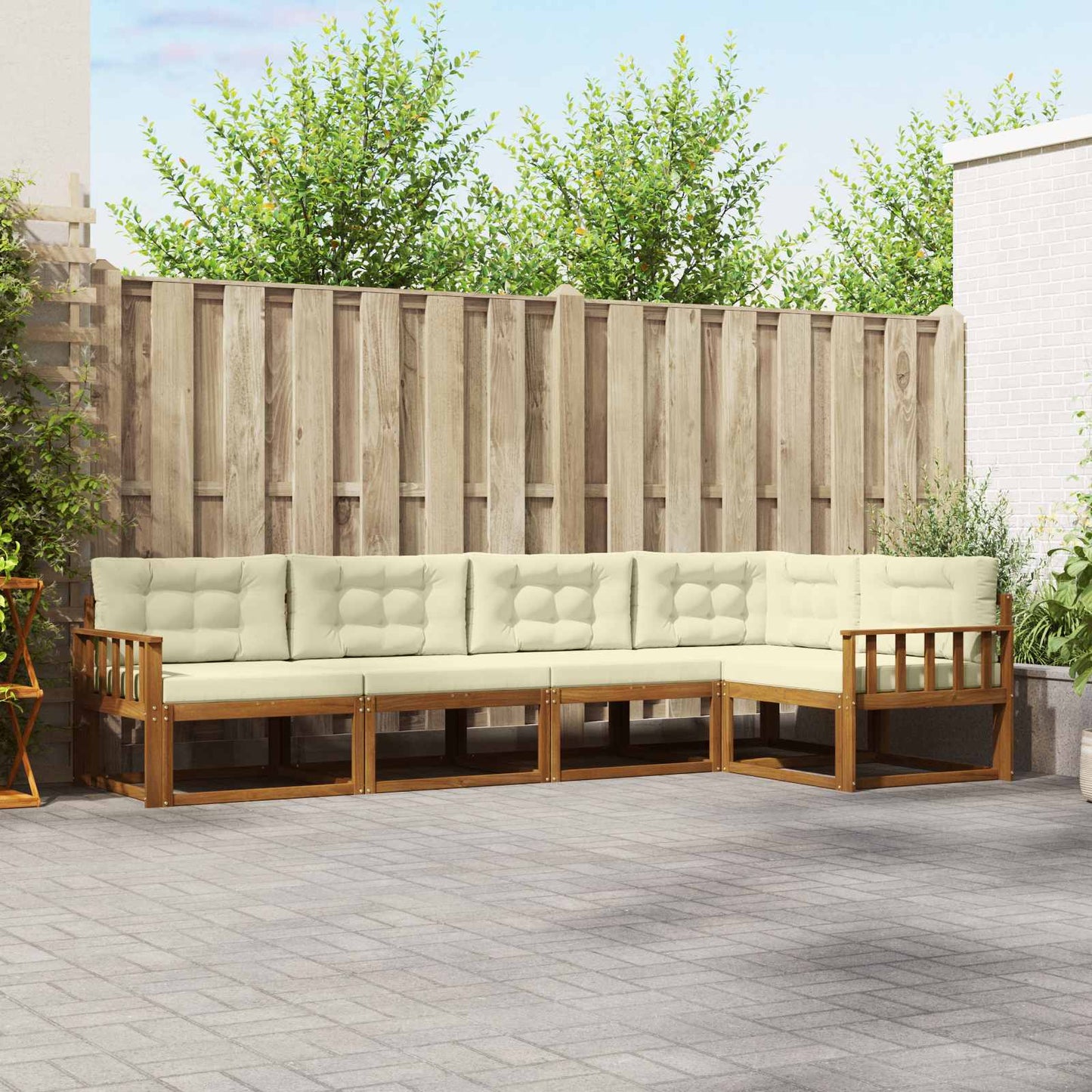 Outdoor-Sofagarnitur mit Kissen 5 pcs Natur und Creme
