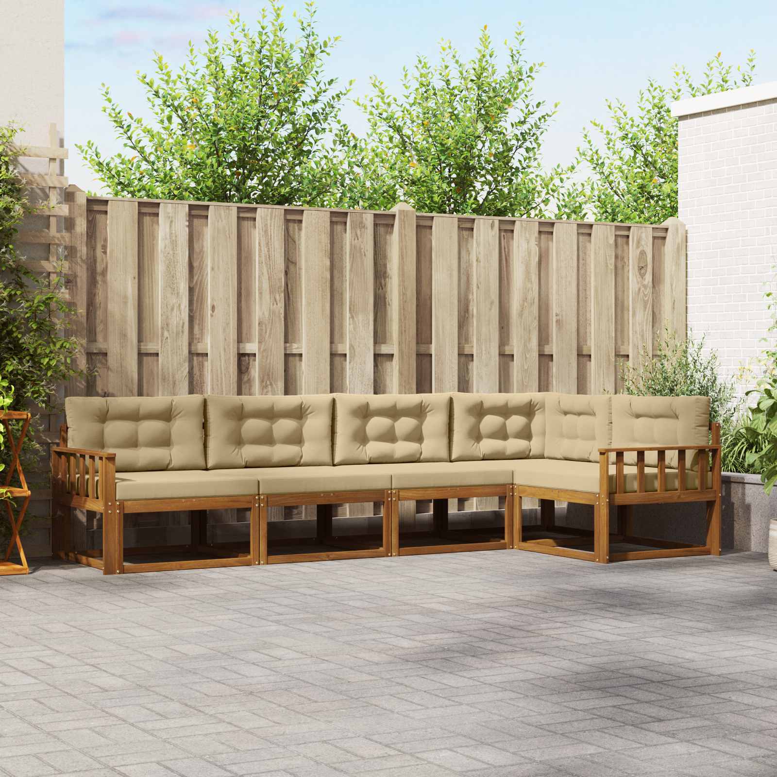 Outdoor-Sofagarnitur 5 stk. Natur und Beige