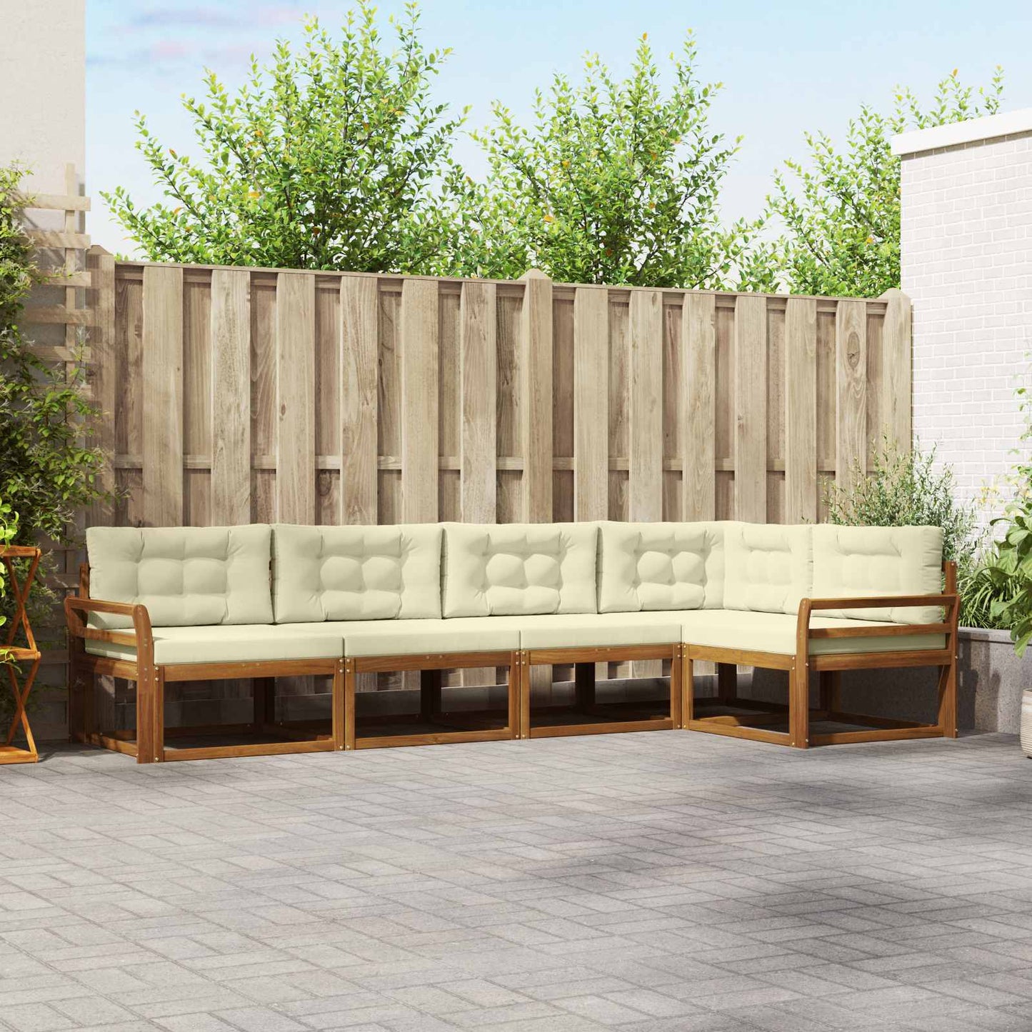 Outdoor-Sofagarnitur mit Kissen 5 pcs Natur und Creme
