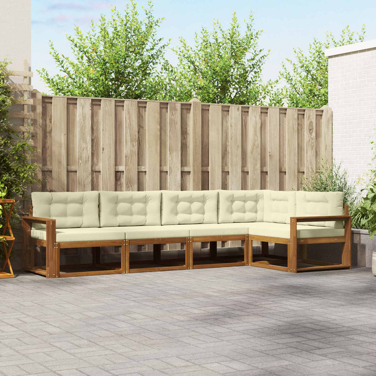 Outdoor-Sofagarnitur 5 stk. Natur und Creme