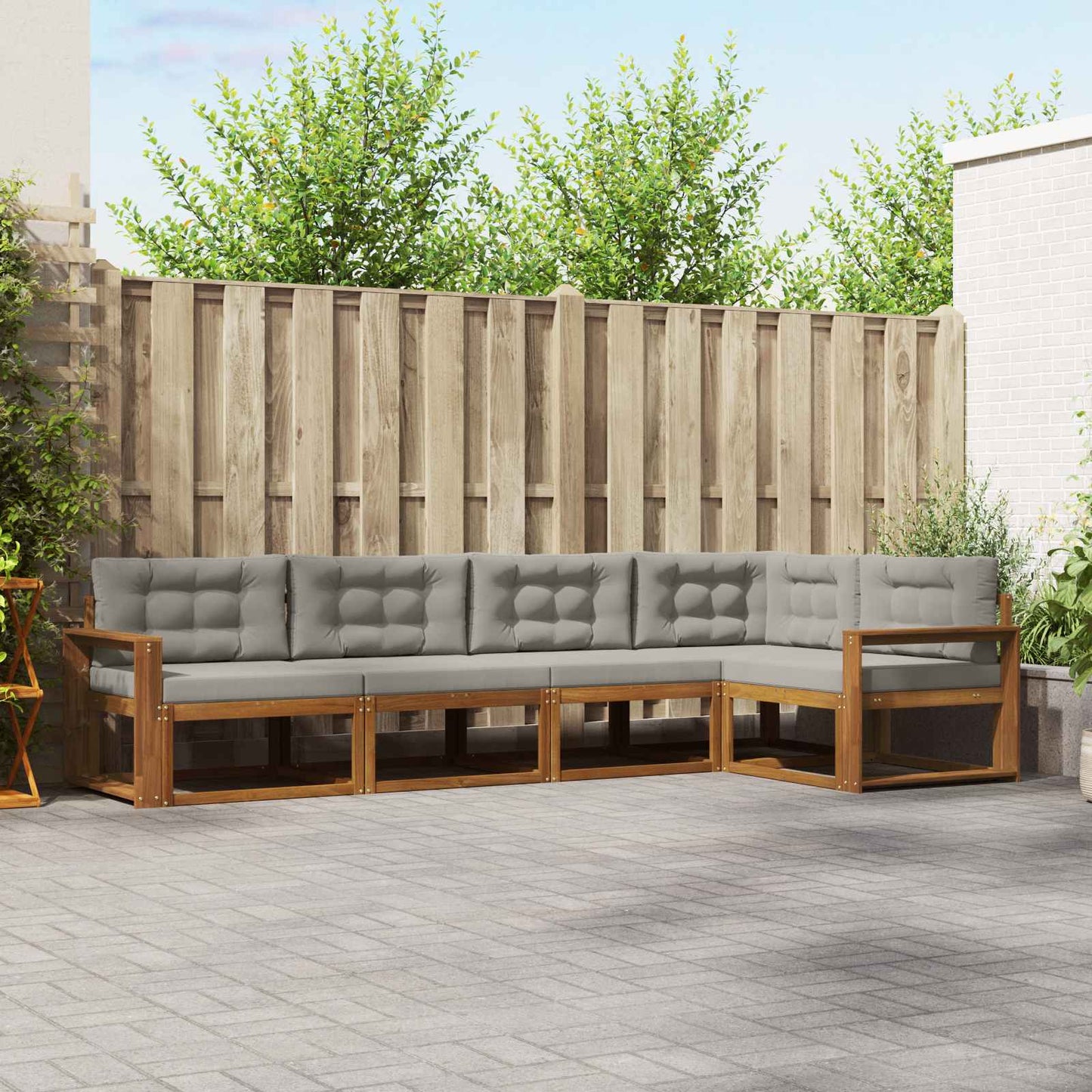 Outdoor-Sofagarnitur mit Kissen 5 pcs Natürlich und Hellgrau