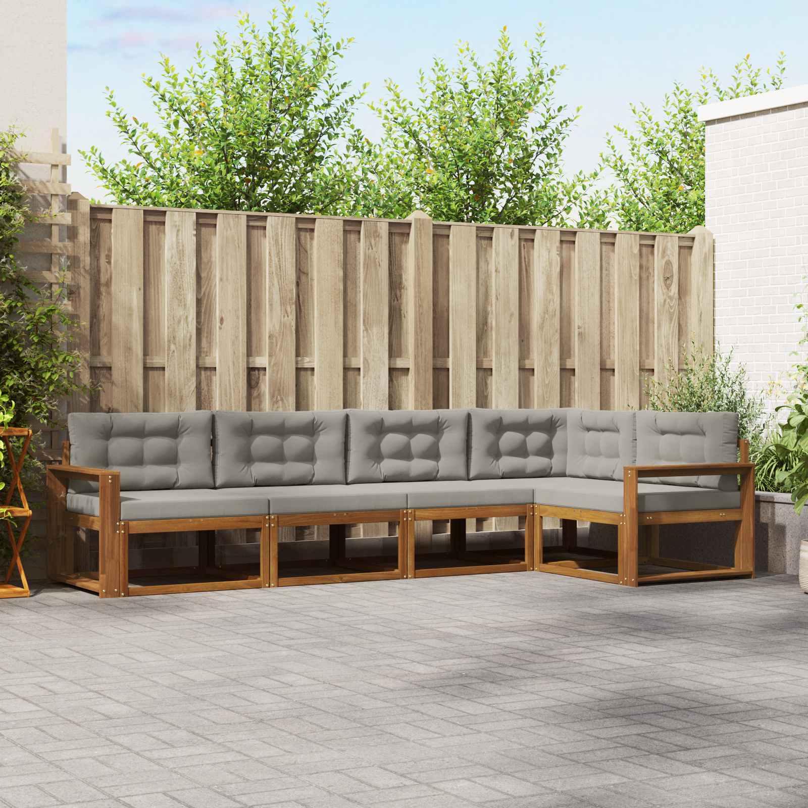 Outdoor-Sofagarnitur mit Kissen 5 pcs Natürlich und Hellgrau