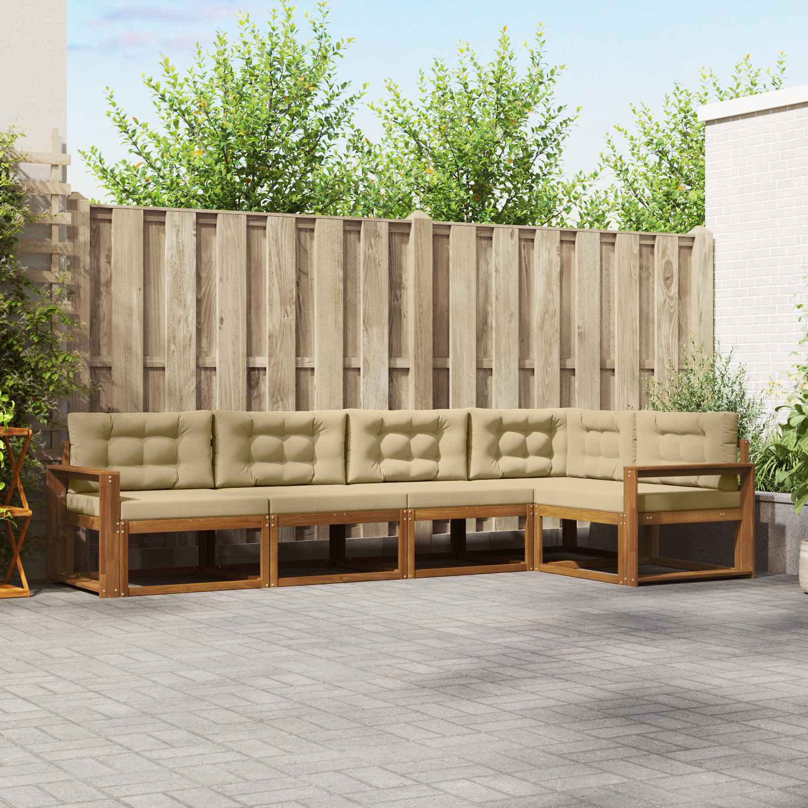 Outdoor-Sofagarnitur 5 stk. Natur und Beige