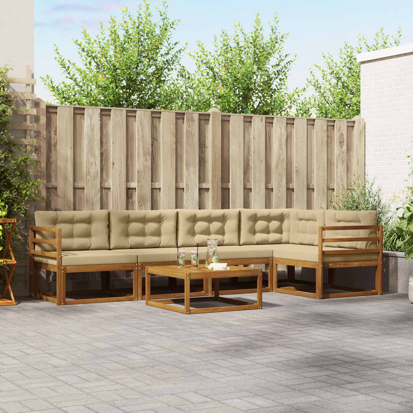 Outdoor-Sofagarnitur mit Kissen 6 pcs Natur und Beige