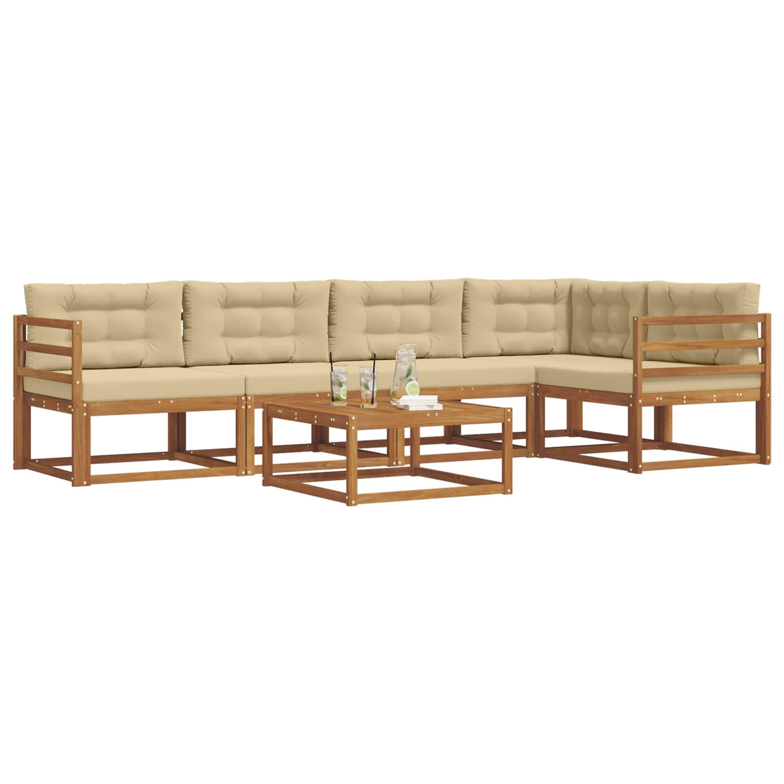Outdoor-Sofagarnitur mit Kissen 6 pcs Natur und Beige