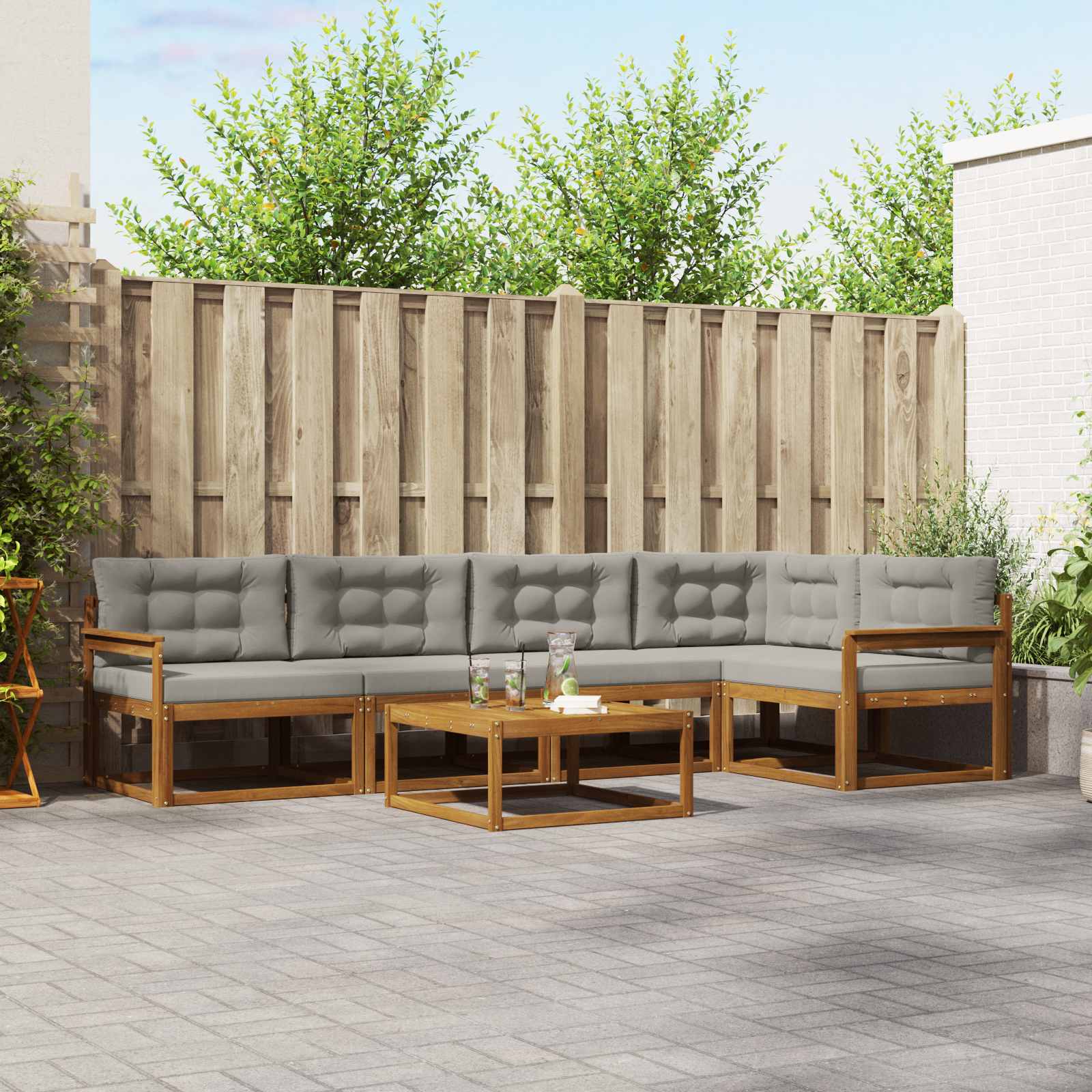Outdoor-Sofagarnitur mit Kissen 6 pcs Natürlich und Hellgrau