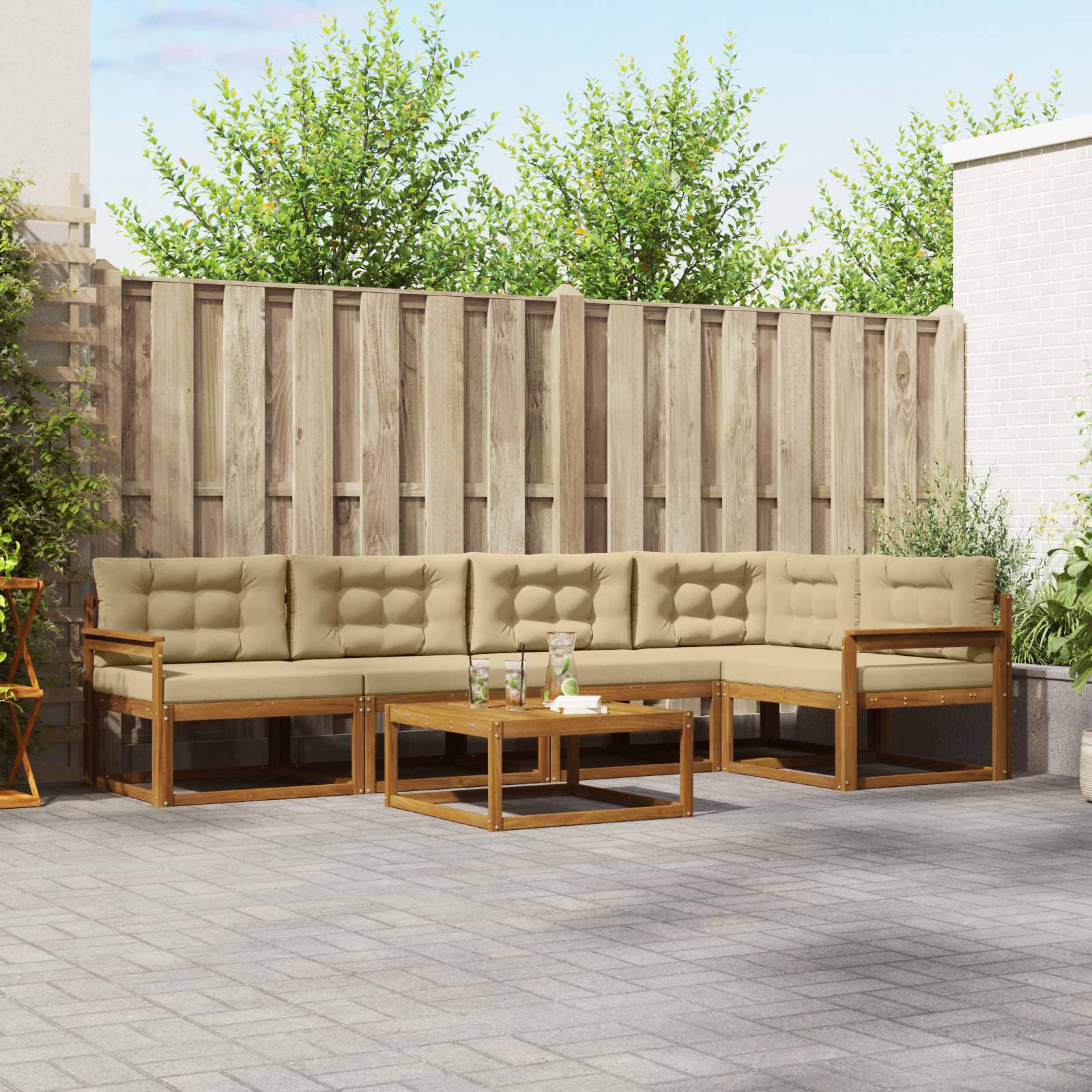 Outdoor-Sofagarnitur mit Kissen 6 pcs Natur und Beige