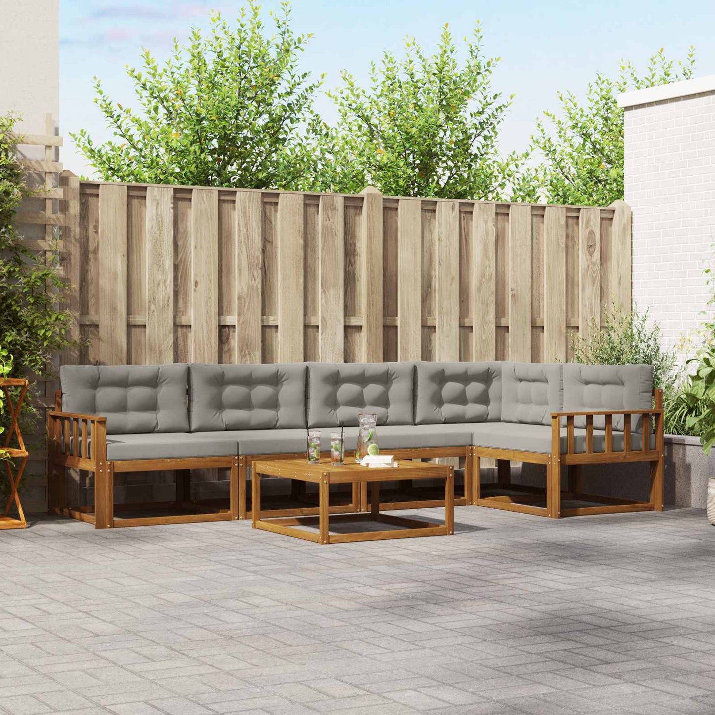 Outdoor-Sofagarnitur mit Kissen 6 pcs Natürlich und Hellgrau