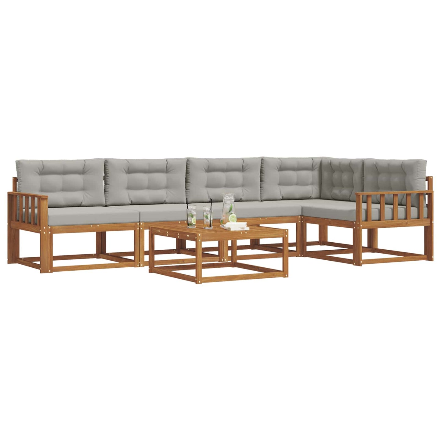 Outdoor-Sofagarnitur mit Kissen 6 pcs Natürlich und Hellgrau