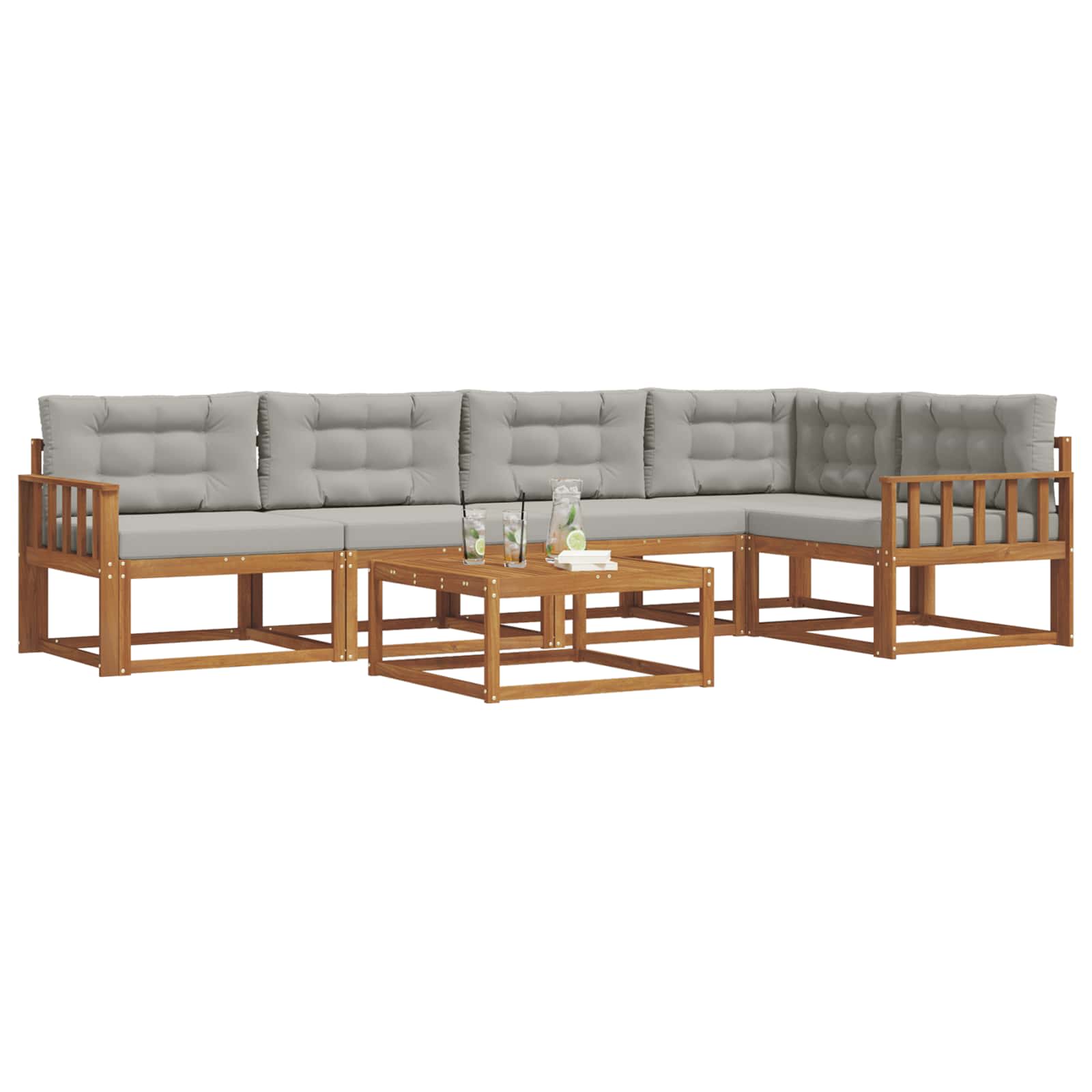 Outdoor-Sofagarnitur mit Kissen 6 pcs Natürlich und Hellgrau
