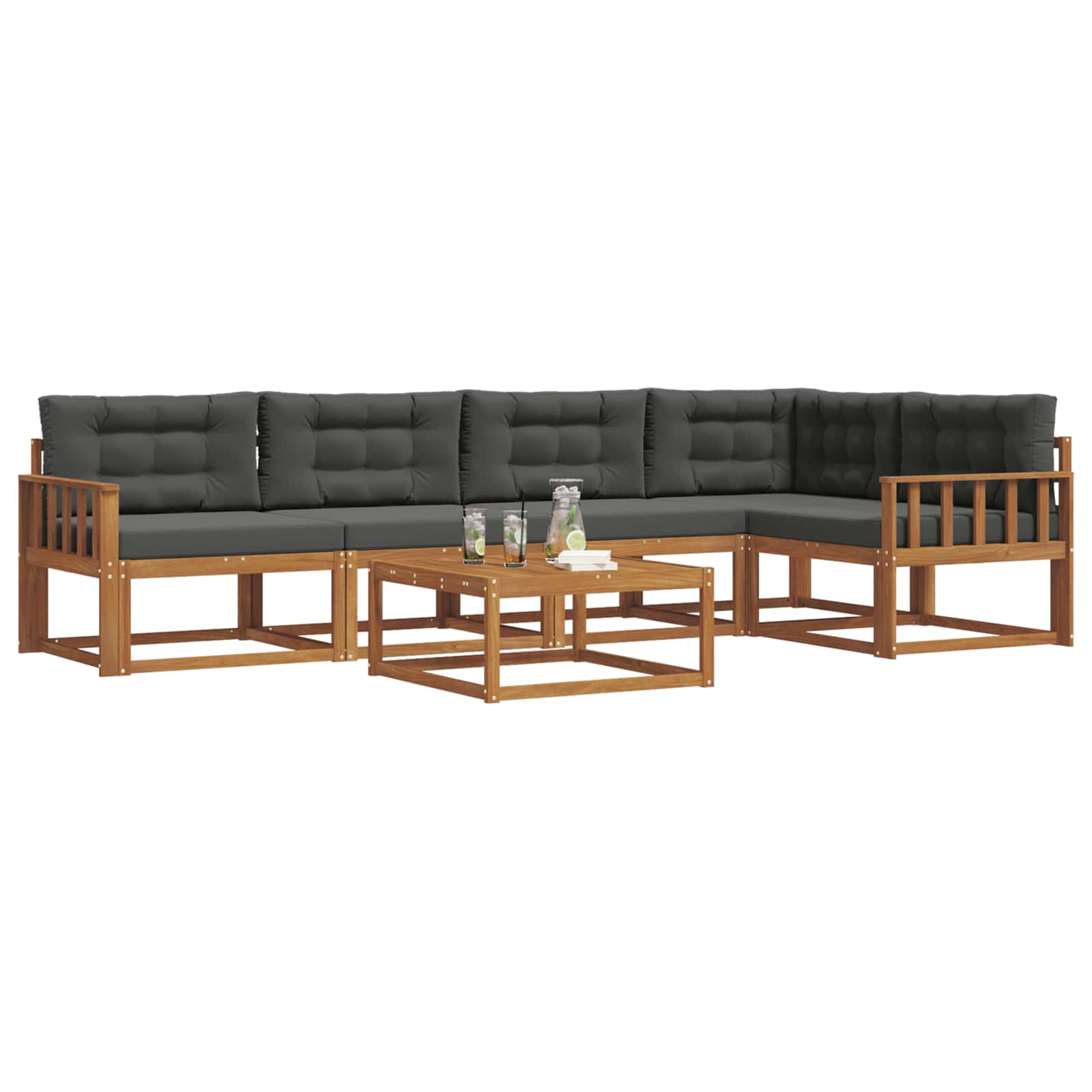 Outdoor-Sofagarnitur mit Kissen 6 pcs Natur und Anthrazit