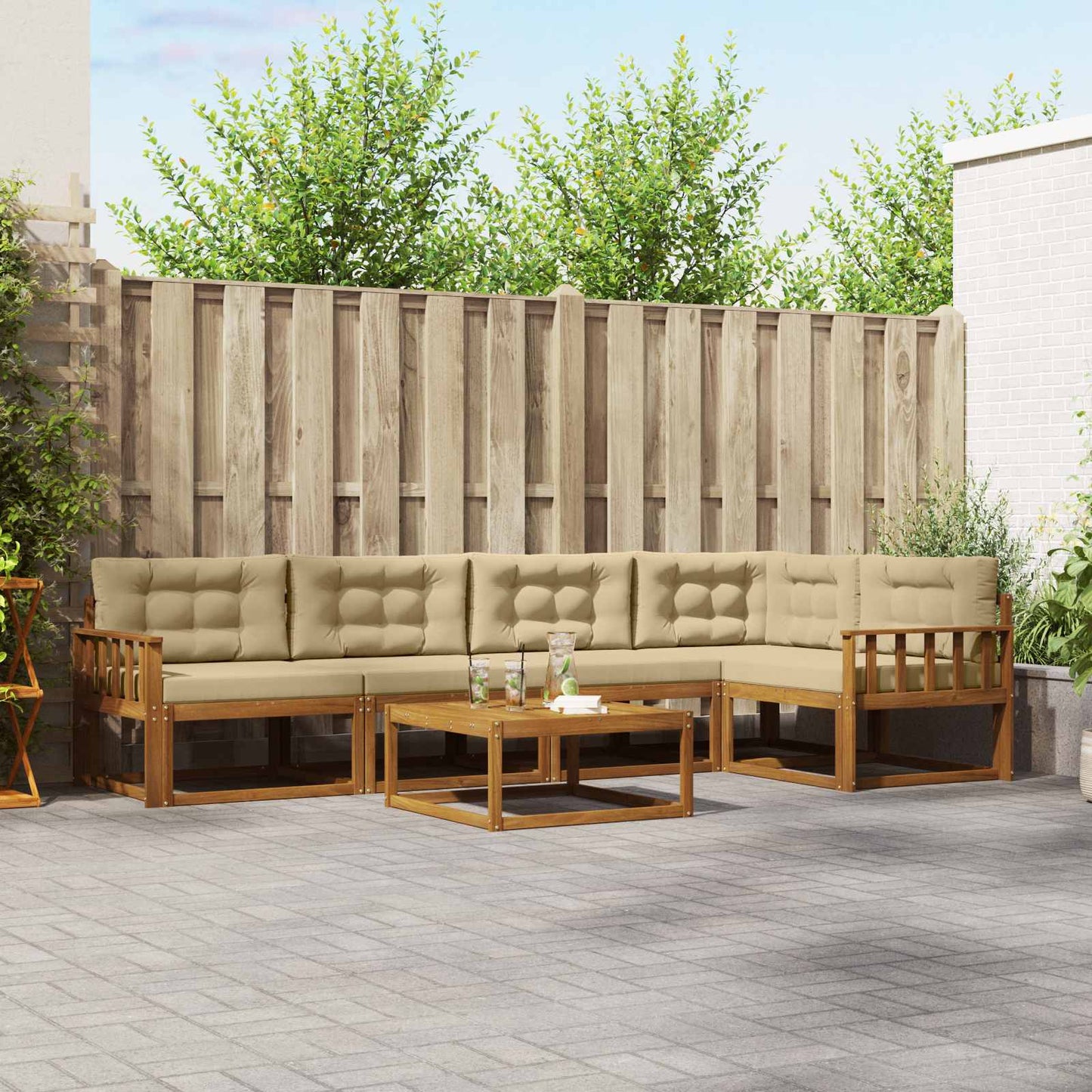 Outdoor-Sofagarnitur mit Kissen 6 pcs Natur und Beige