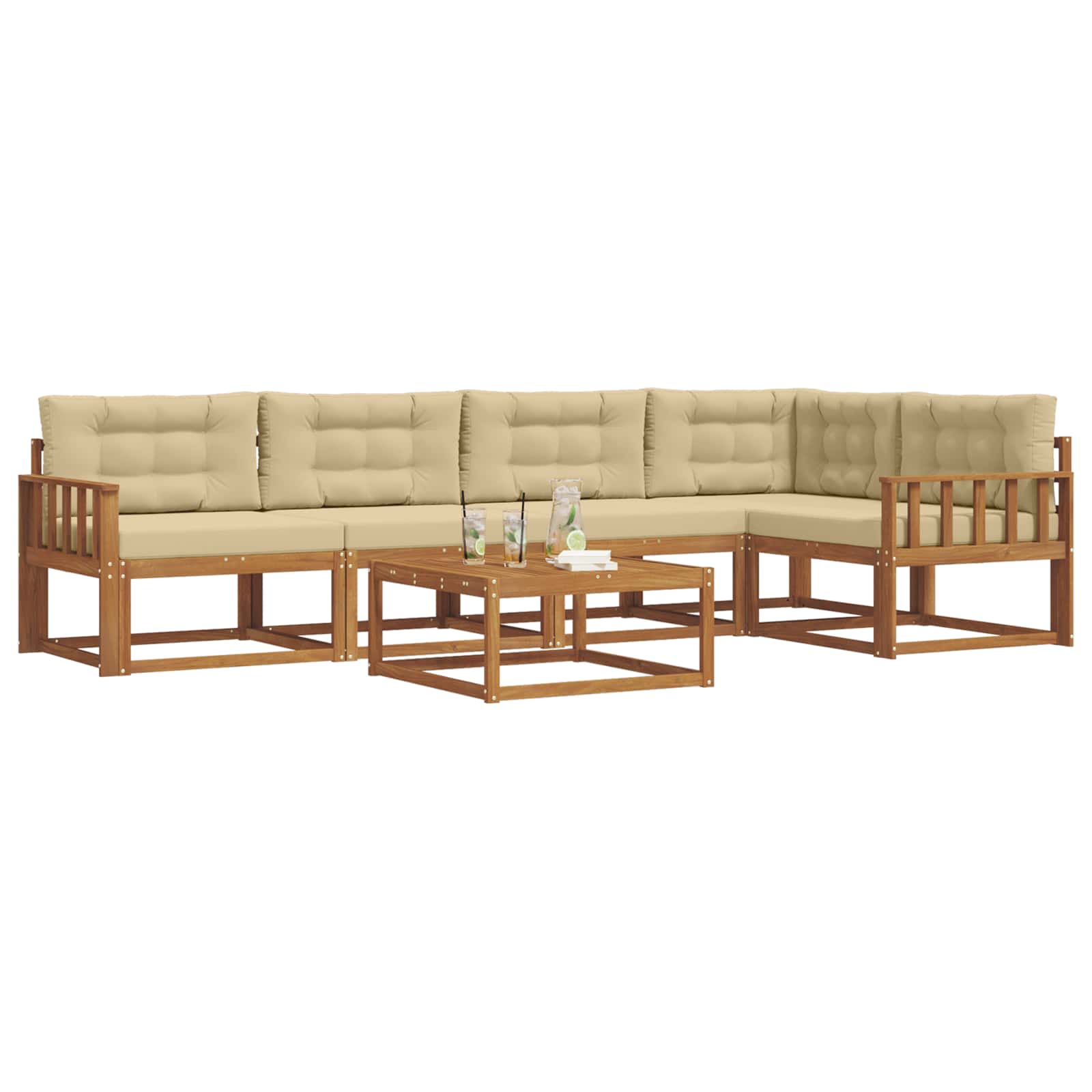 Outdoor-Sofagarnitur mit Kissen 6 pcs Natur und Beige