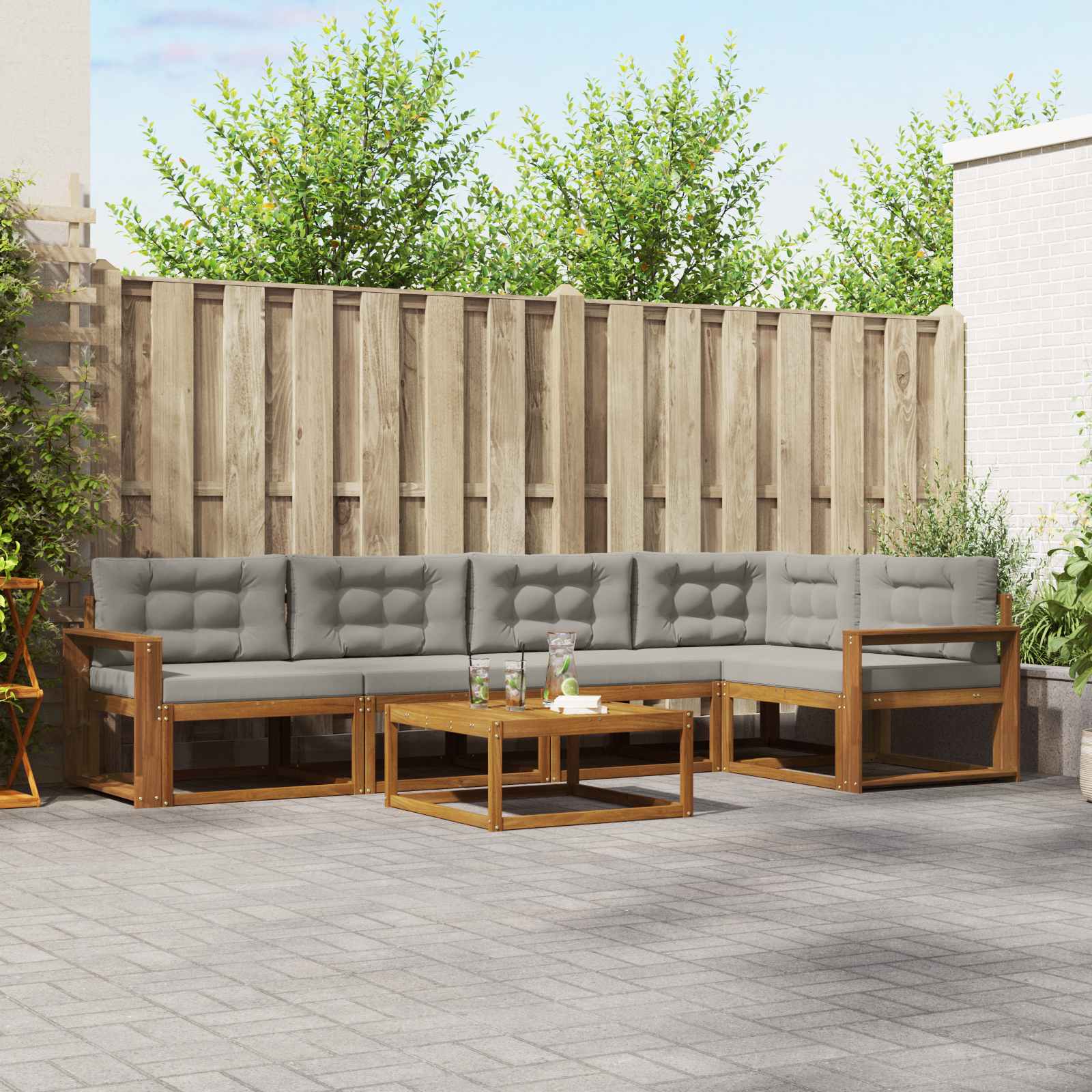 Outdoor-Sofagarnitur mit Kissen 6 pcs Natürlich und Hellgrau